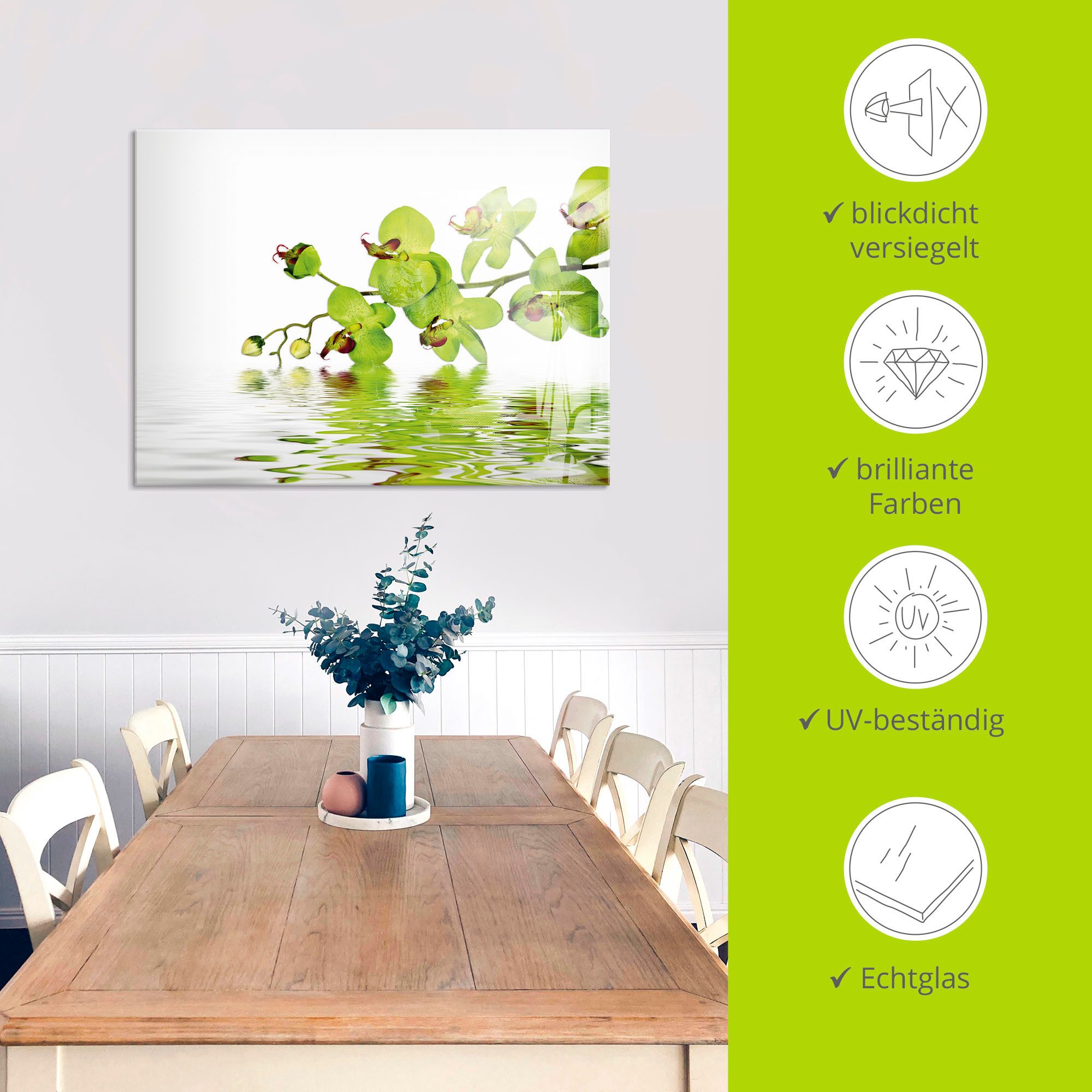 Artland Print op glas Mooie orchidee met groene achtergrond