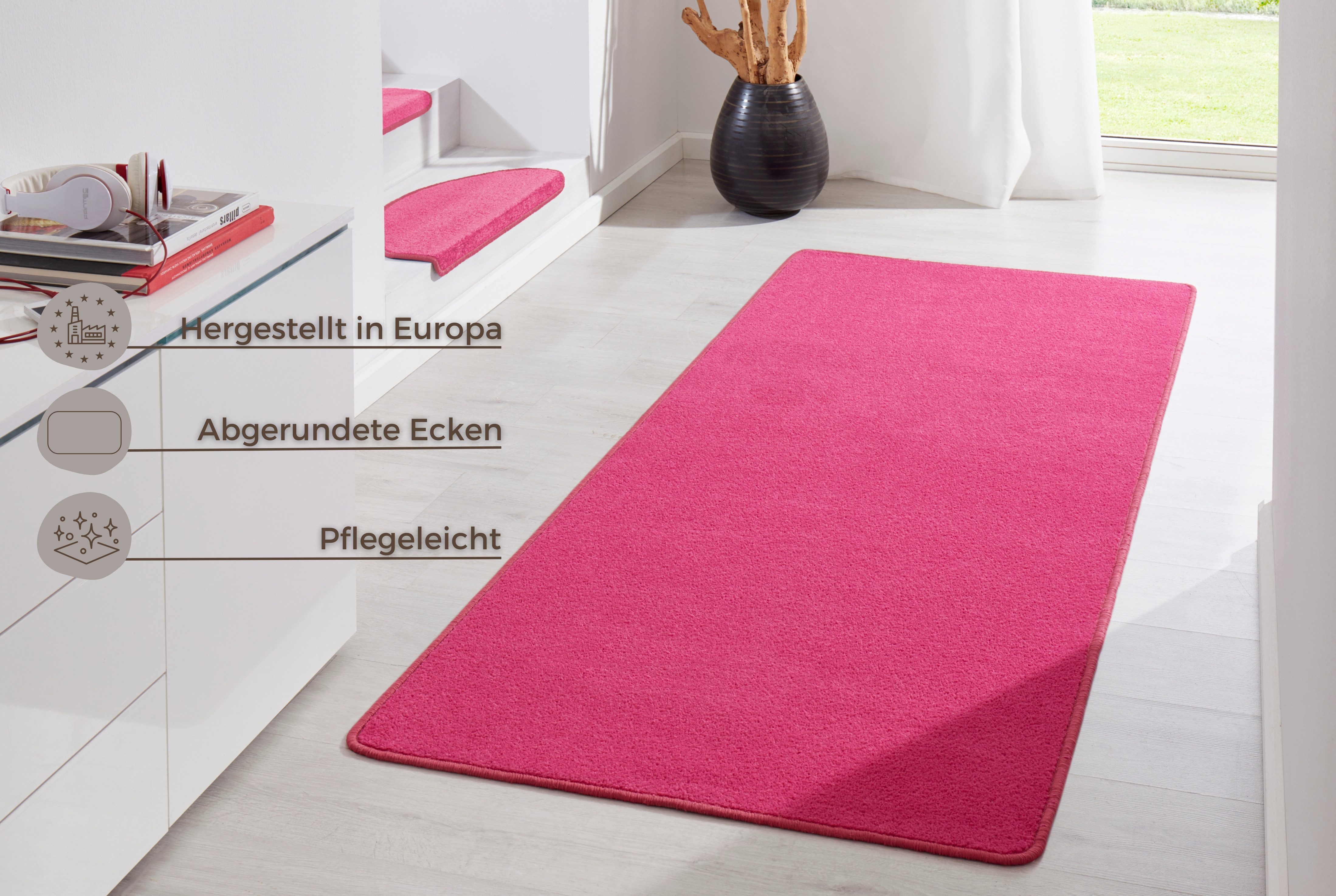 HANSE Home Vloerkleed Fancy Kortpolig, loper, effen, geketteld, woonkamer, slaapkamer, eetkamer