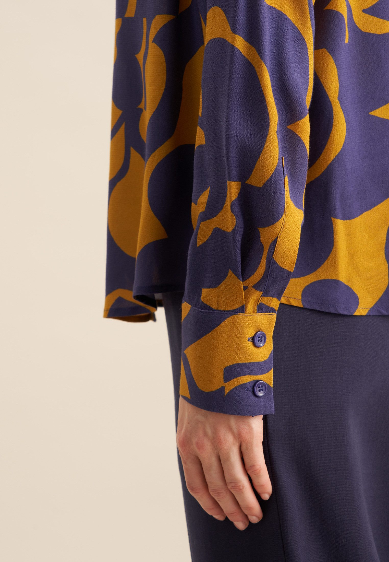 seidensticker Overhemdblouse Zwarte roos Lange mouwen kraag geometrische motieven