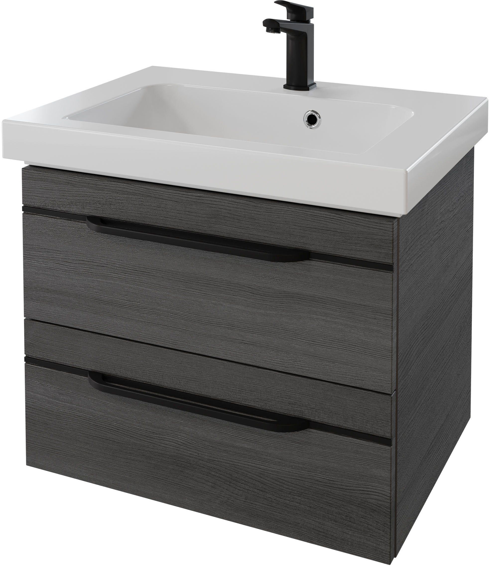 Saphir Wastafelonderkast Serie Balto mineraalmarmeren wastafel met onderkast, 64,4 cm breed Wastafelmeubel met 2 laden, badkamerkast in verschillende