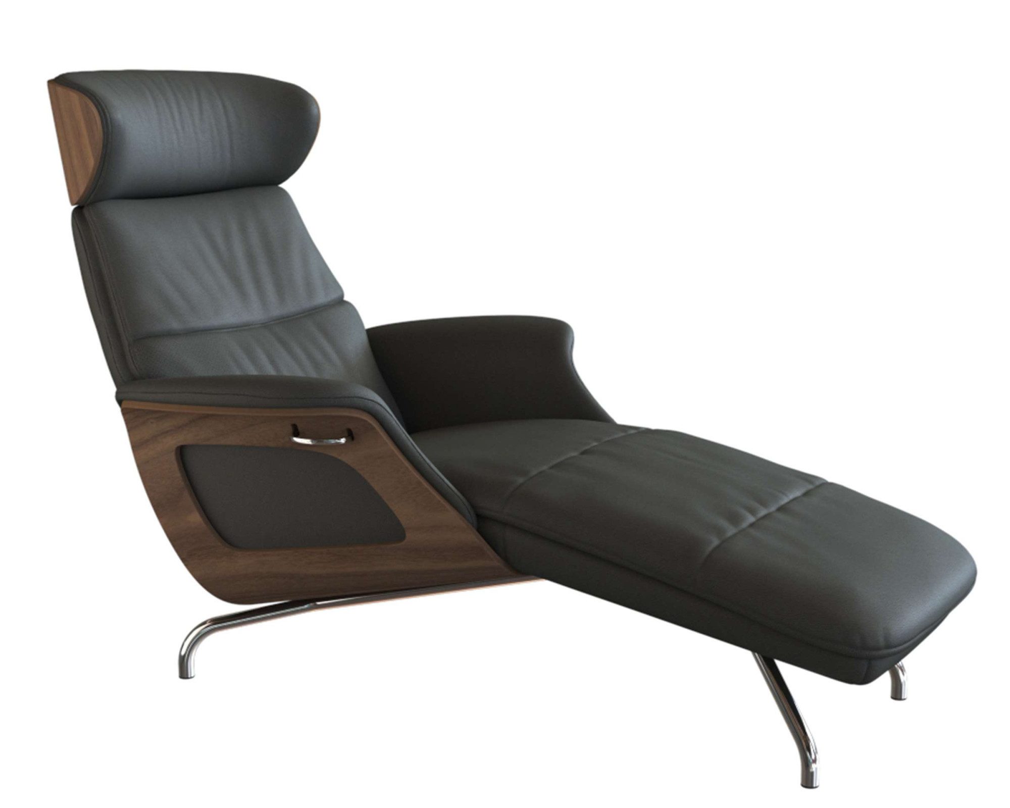 FLEXLUX Loungestoel Clement chaise longue, relaxstoel, ligstoel Rug- en hoofdsteunverstelling, armleuning, walnoot, voet van aluminium