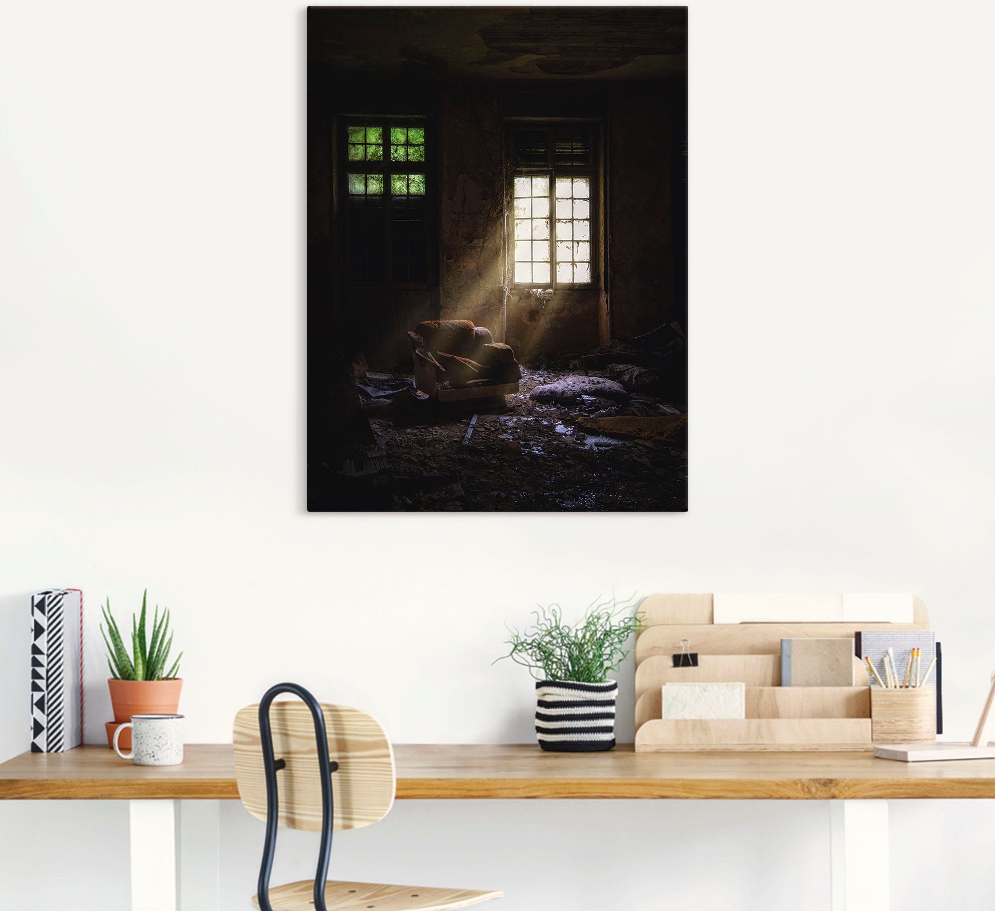 Artland Artprint Lost Place Bij het raam fauteuil als artprint van aluminium, artprint voor buiten, artprint op linnen in verschillende maten