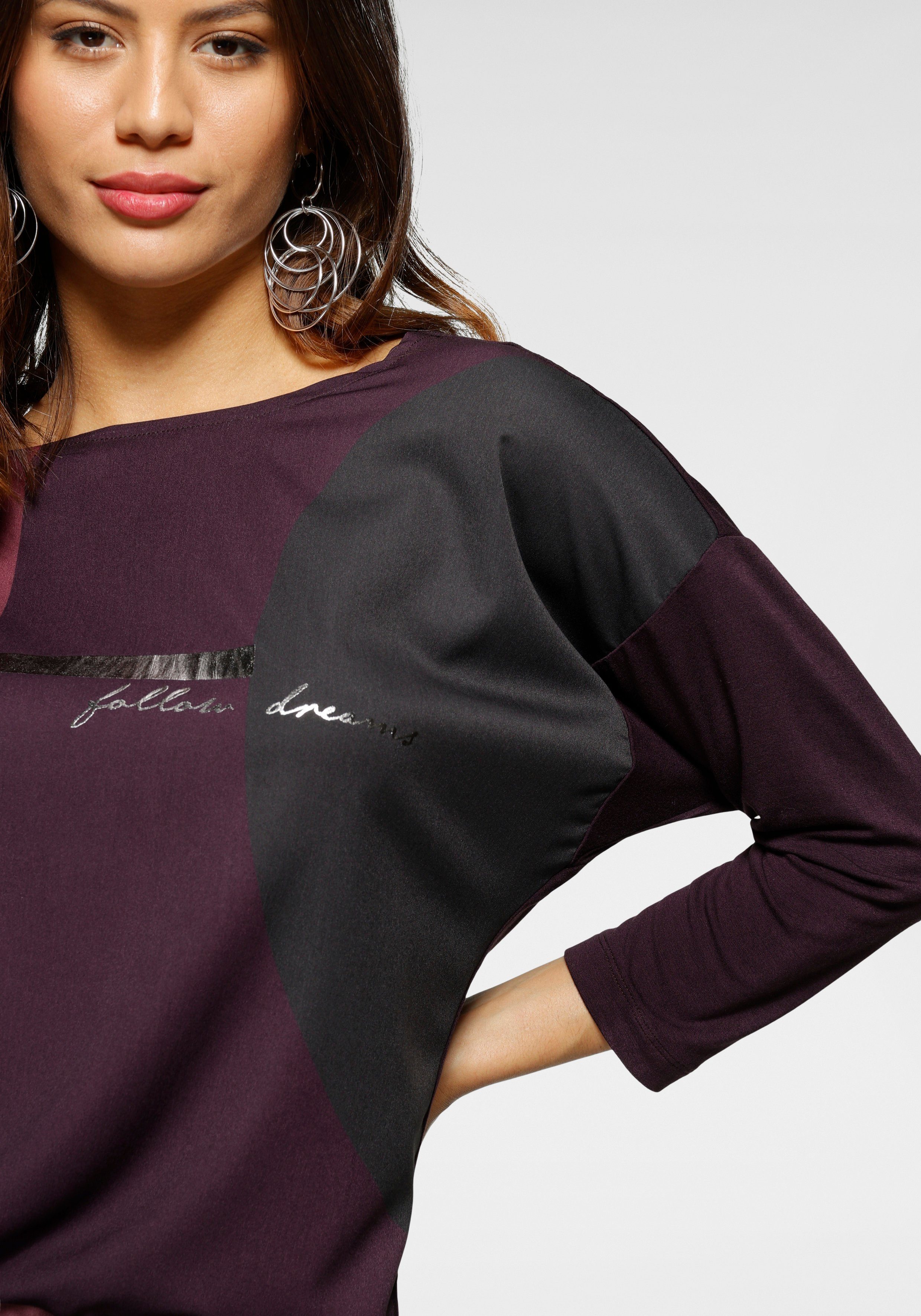 Laura Scott Overhemdblouse in materiaalcombinatie met folieprint