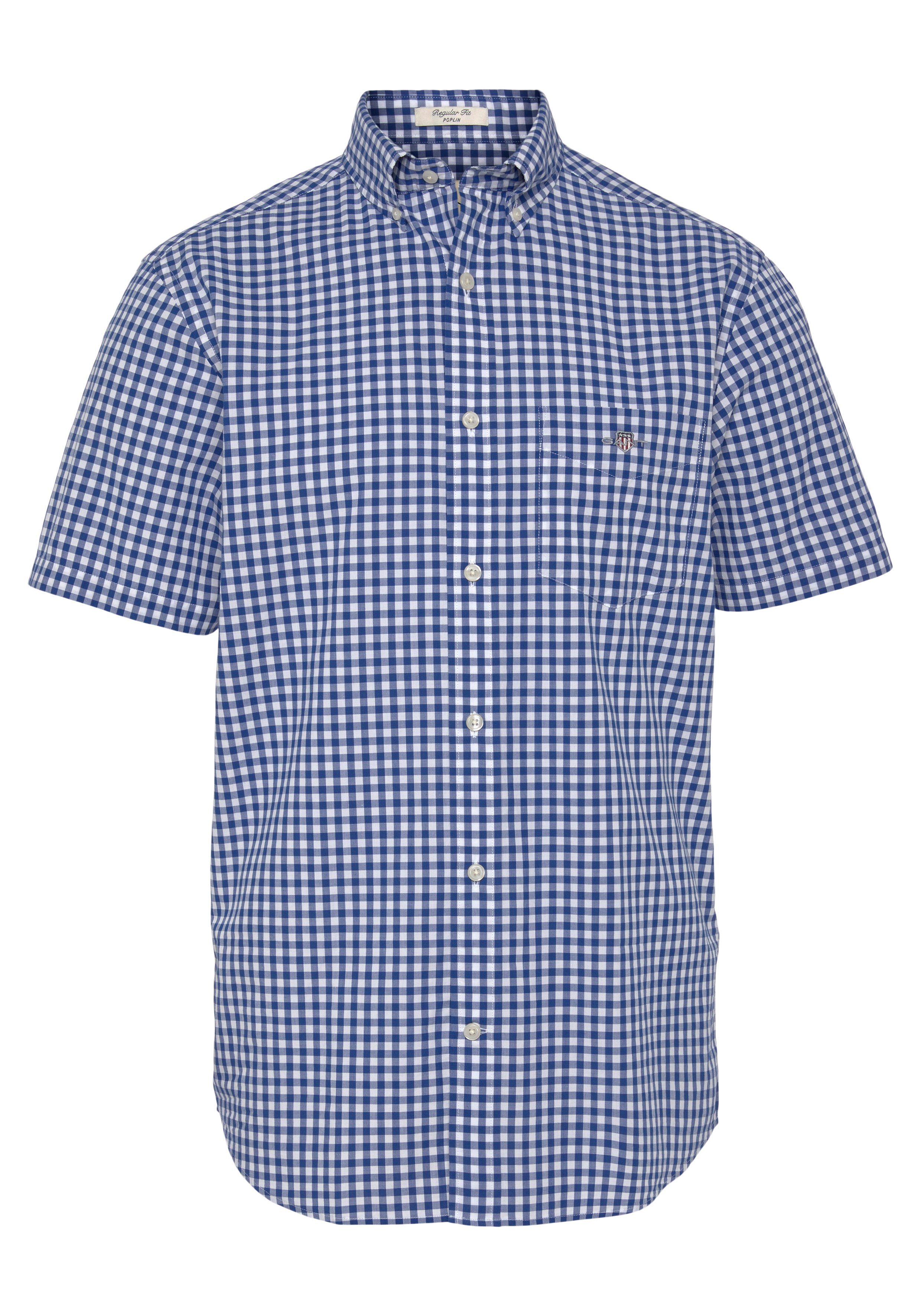 Gant Overhemd met korte mouwen Regular Fit Gingham Poplin Overhemd slijtvast easy care geruit