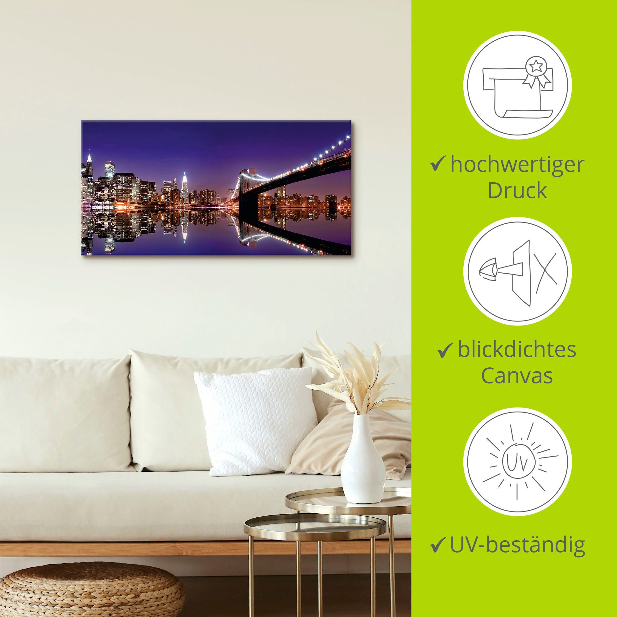 Artland Artprint op linnen New York skyline gespannen op een spieraam