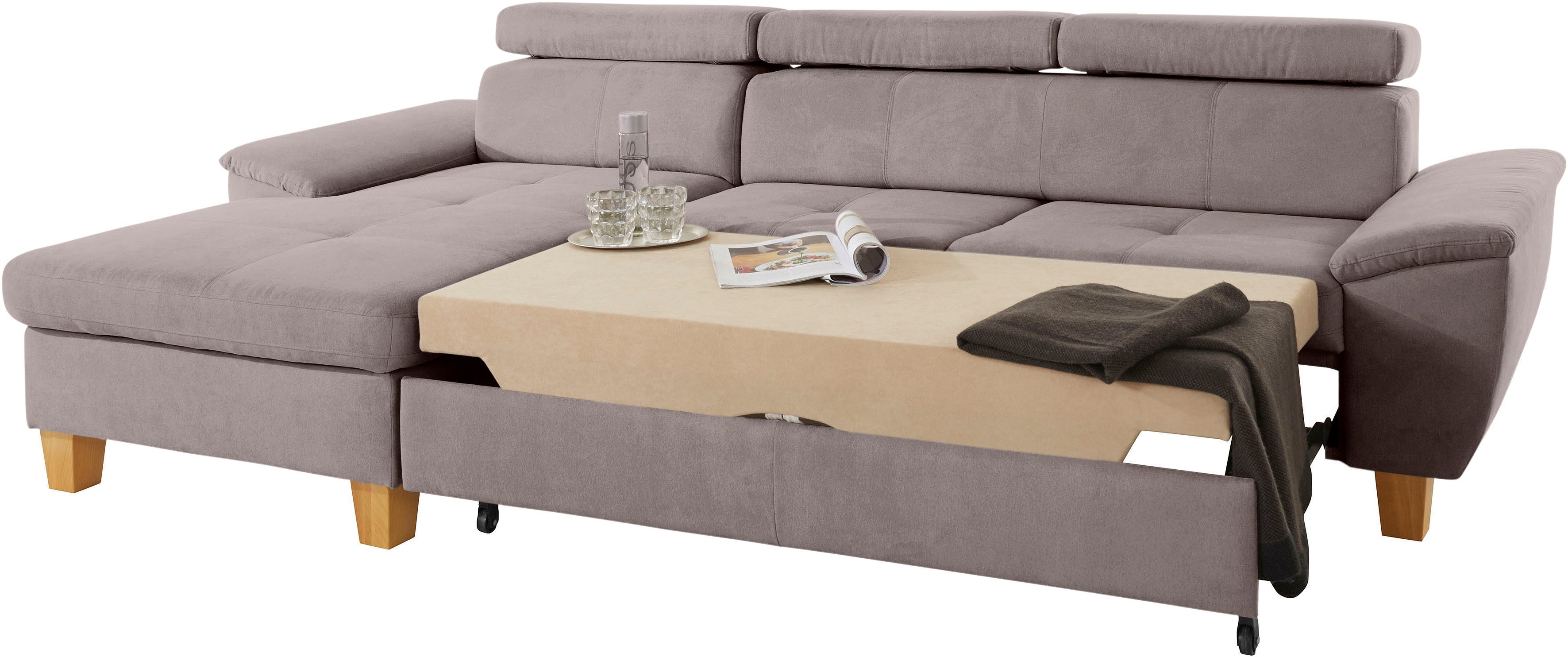 exxpo - sofa fashion Hoekbank Enya, uitgebreide afwerking, hoog zitcomfort, comfortabel, L-vorm inclusief verstelbare hoofdsteun, naar keuze met slaapfunctie en bedkist