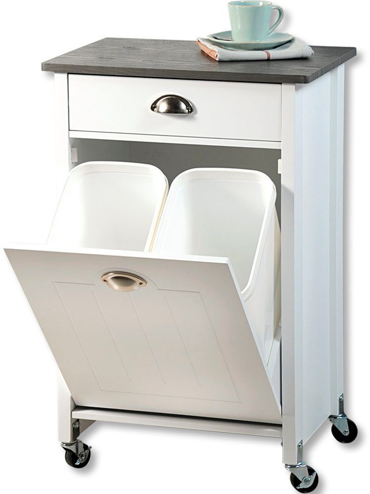 KESPER for kitchen & home Keukentrolley Rollwagen inclusief prullenbak, wit, FSC