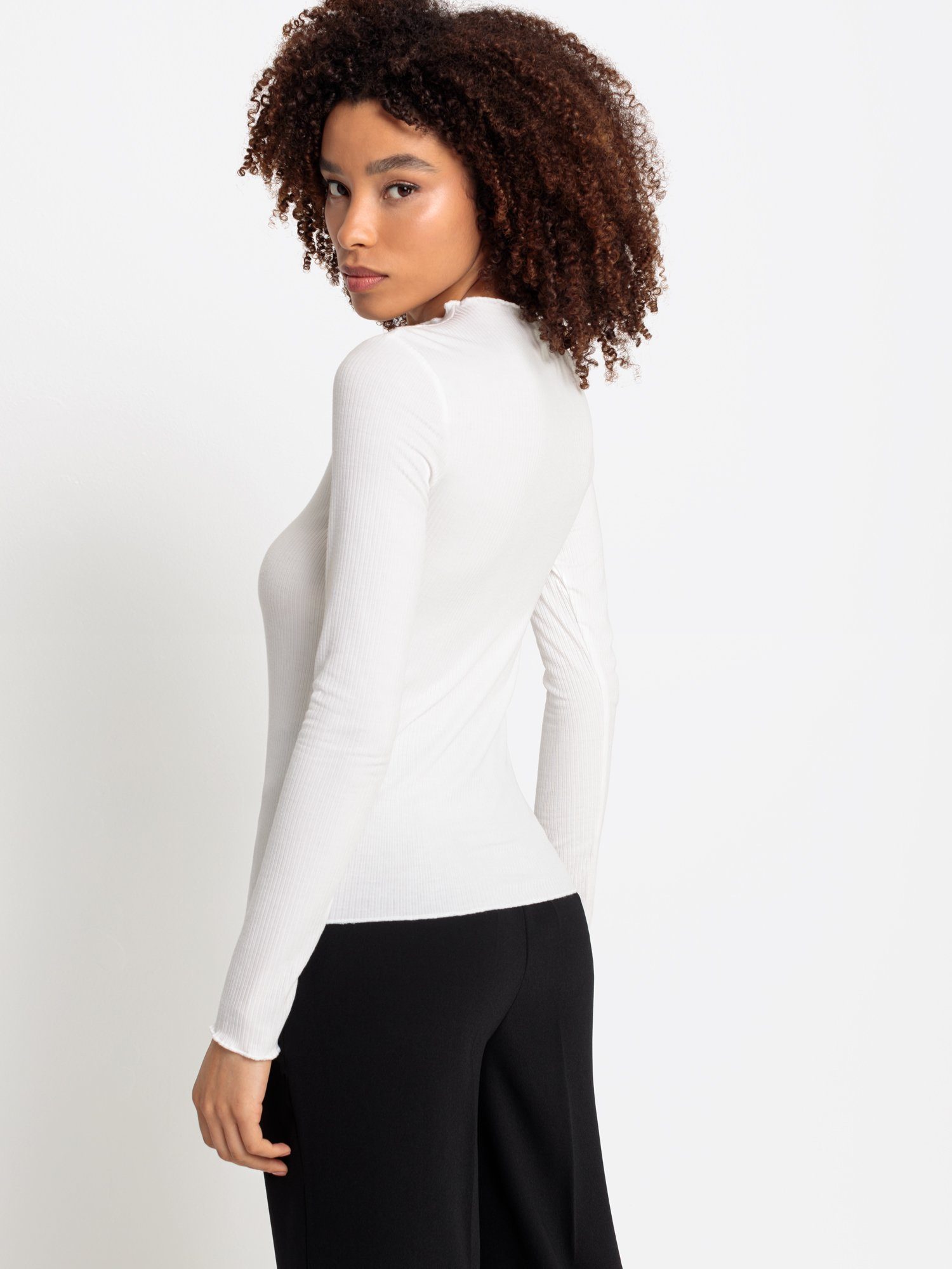 Lascana Shirt met lange mouwen van zachte ribstof opstaande kraag basic