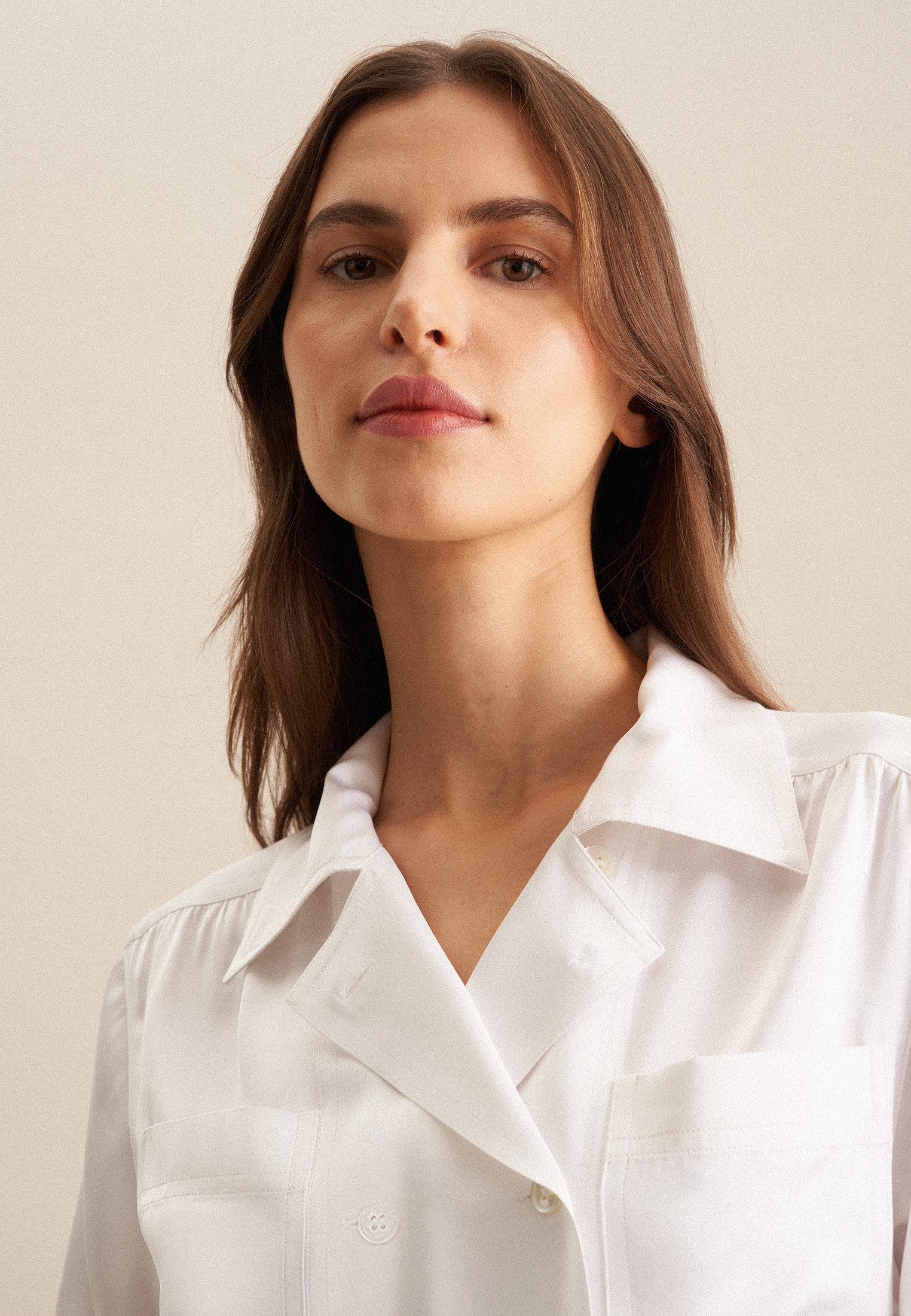seidensticker Overhemdblouse Zwarte roos Lange mouwen V-hals uni