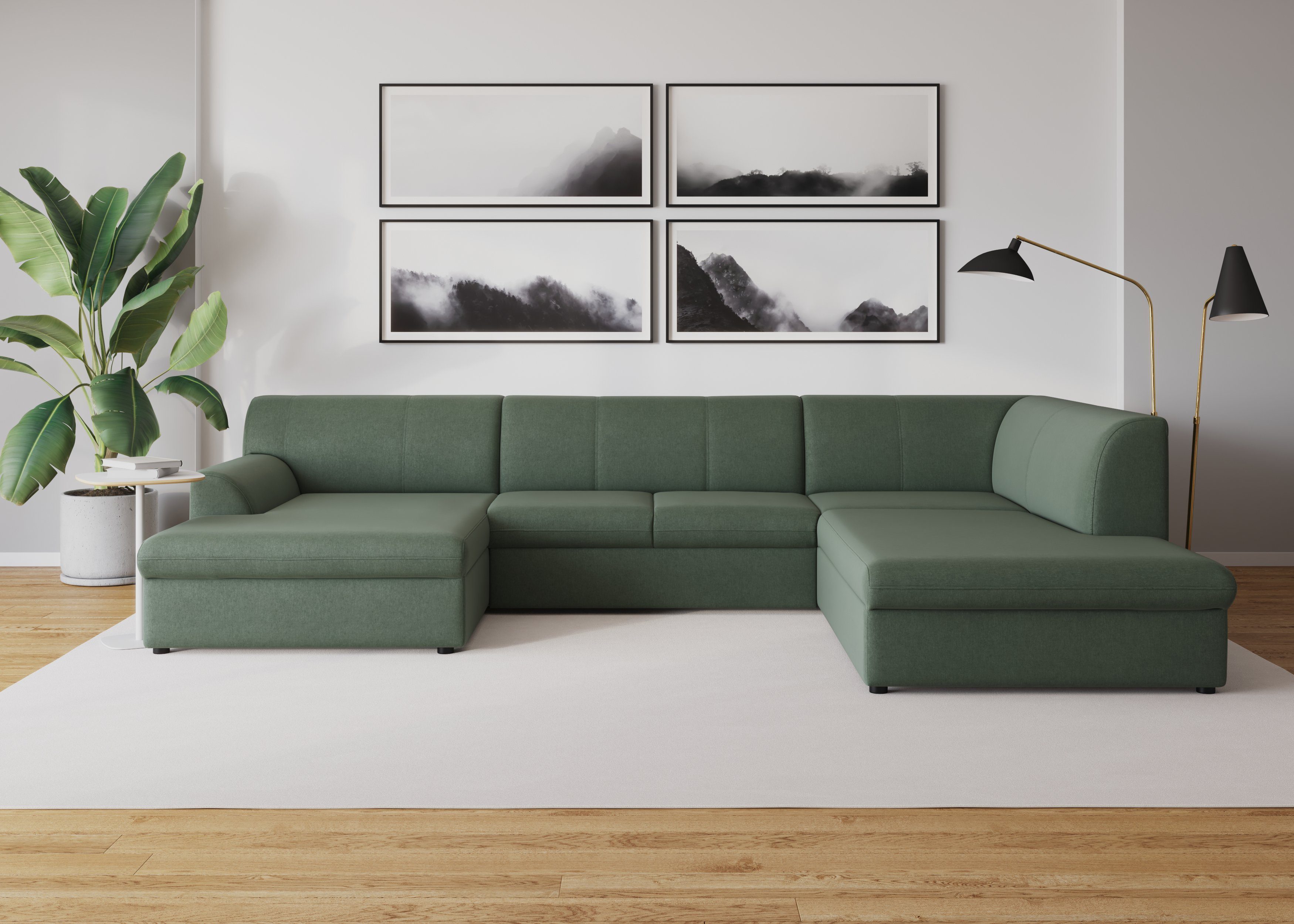 DOMO collection Zithoek Topper, elegant en tijdloos, comfortabel, U-vorm groen, zithoeken, Ottomane rechts, Met slaapfunctie