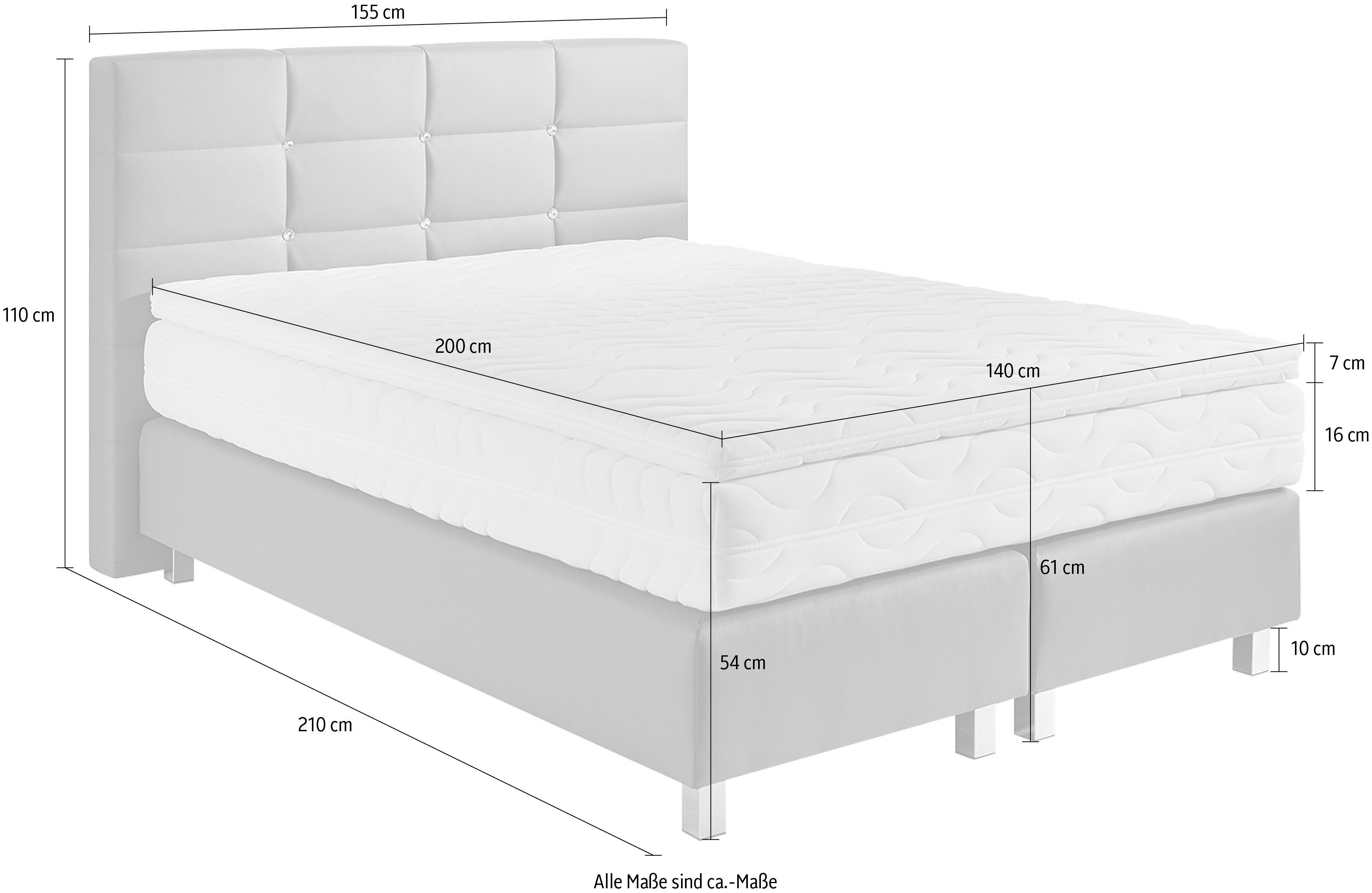 Westfalia Polsterbetten Boxspring met knopen in kristal-look, naar keuze met topmatras