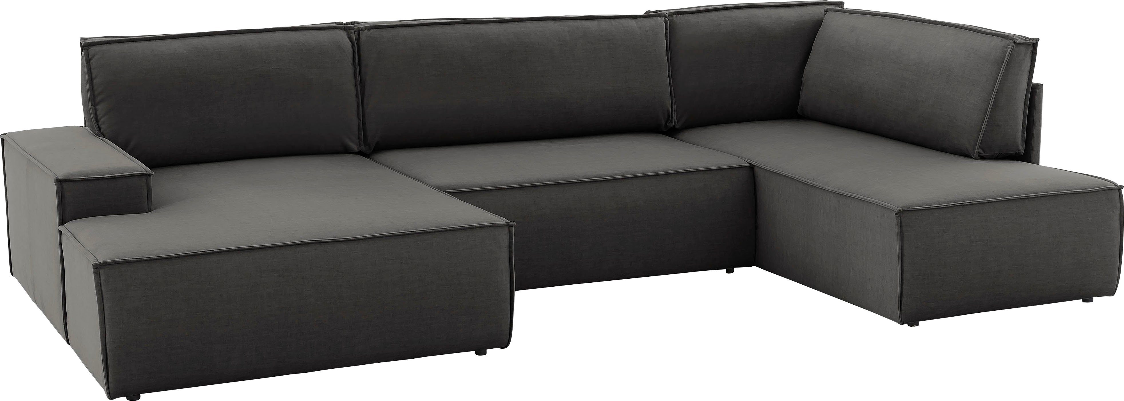 Home affaire Zithoek SHERWOOD 329 cm, U-vorm, slaapbank, Slaapfunctie met bedkist (194x139 cm), cord, vintage, fluweel