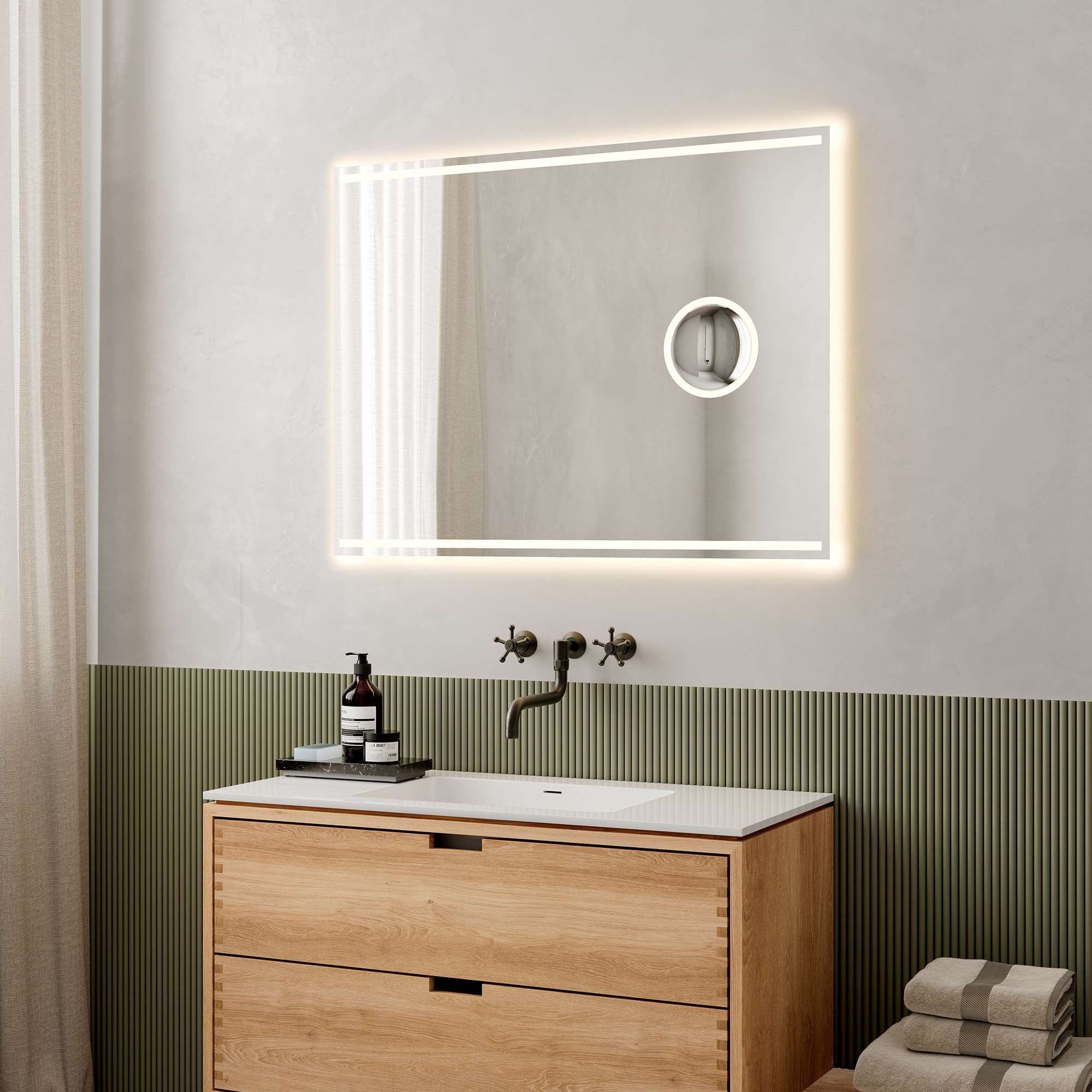 Loevschall Badspiegel Focus, spiegel met verlichting, geïntegreerde make-up spiegel