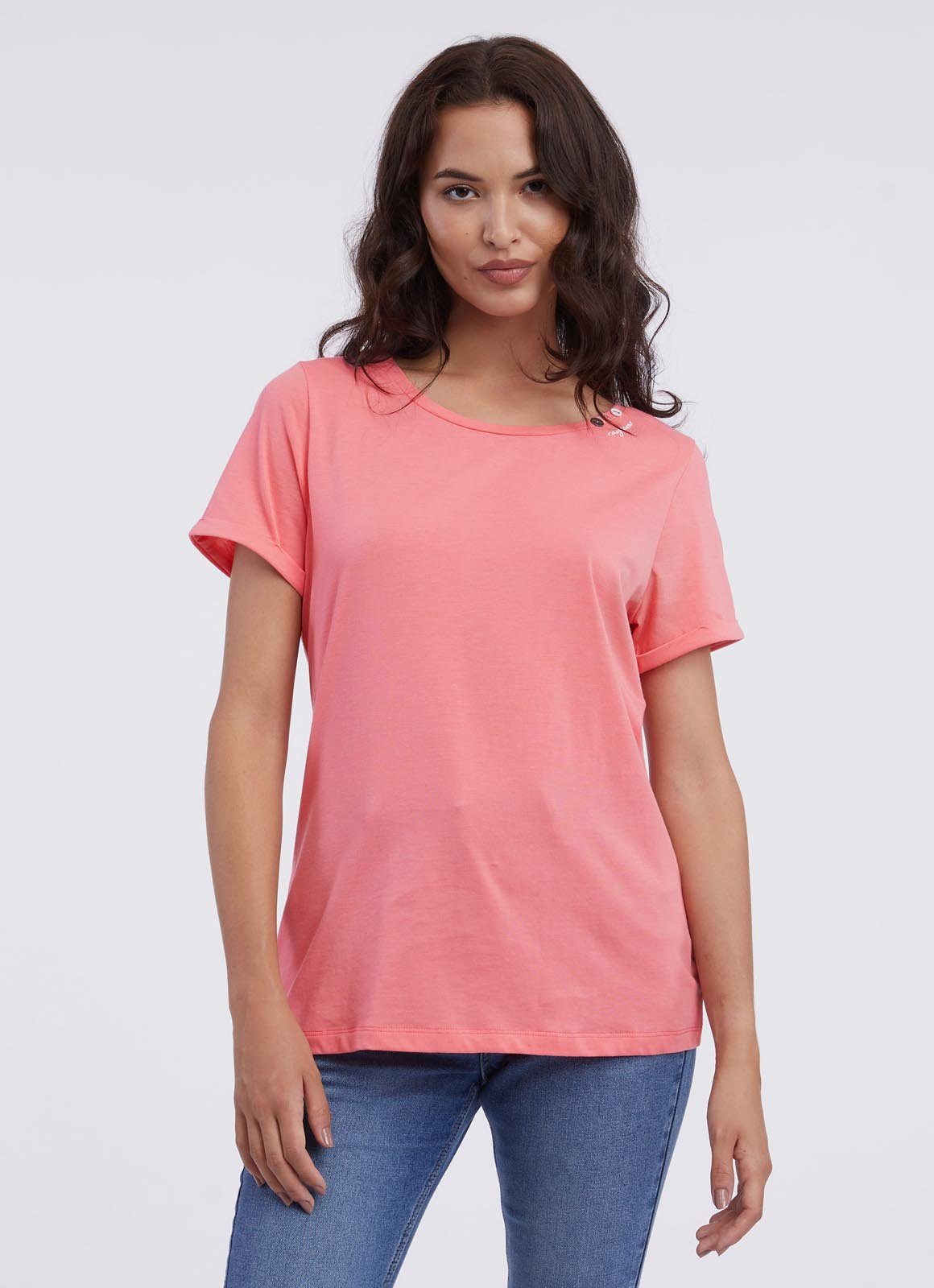 Ragwear Shirt met korte mouwen FLLORAH COMFY GOTS Basic shirt met sierknopen en logo-borduursel
