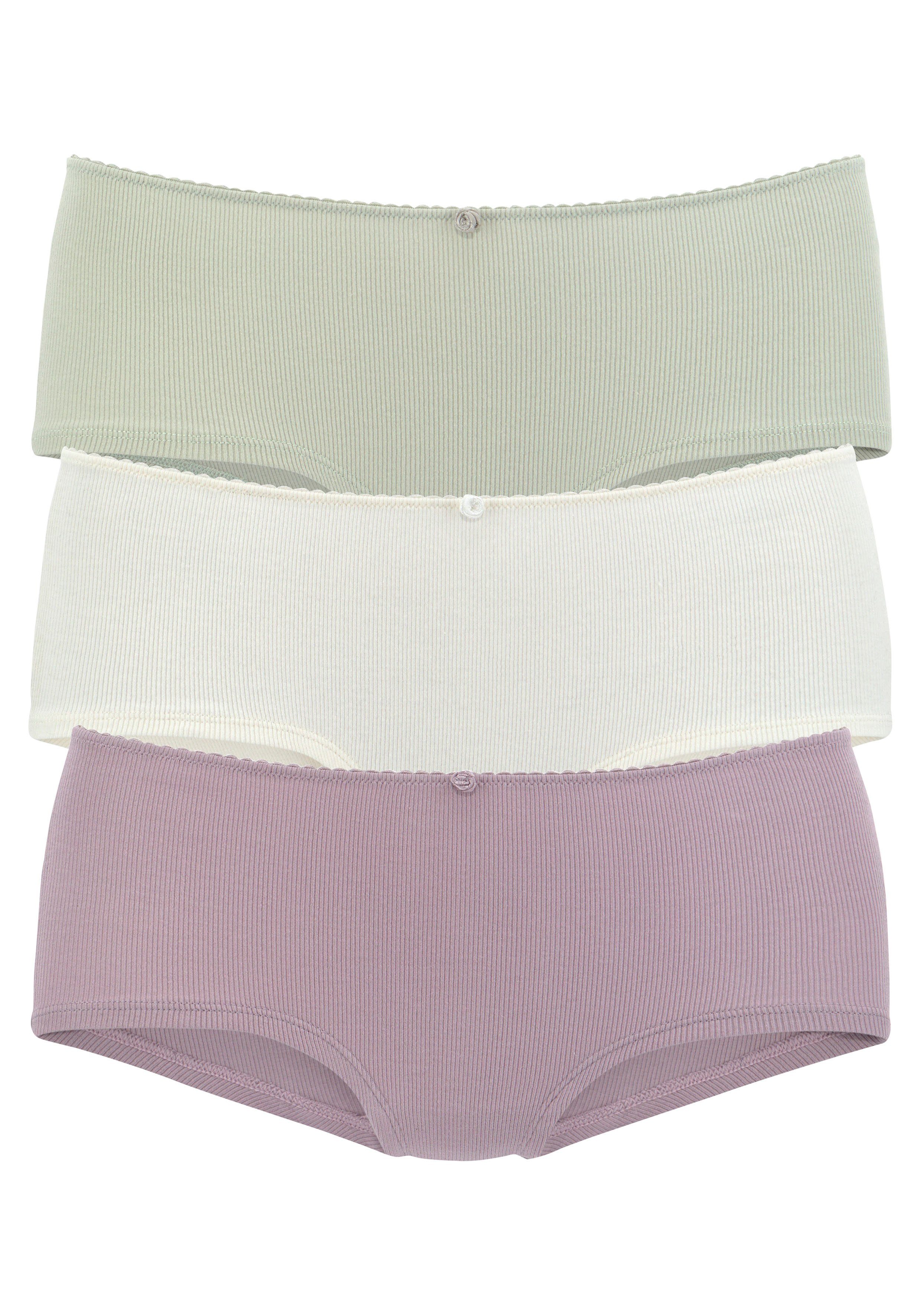 Vivance Hipster van zachte en elastische ribstof, met delicate roosjes vooraan (3 stuks) dames slips maat 44/46 paars