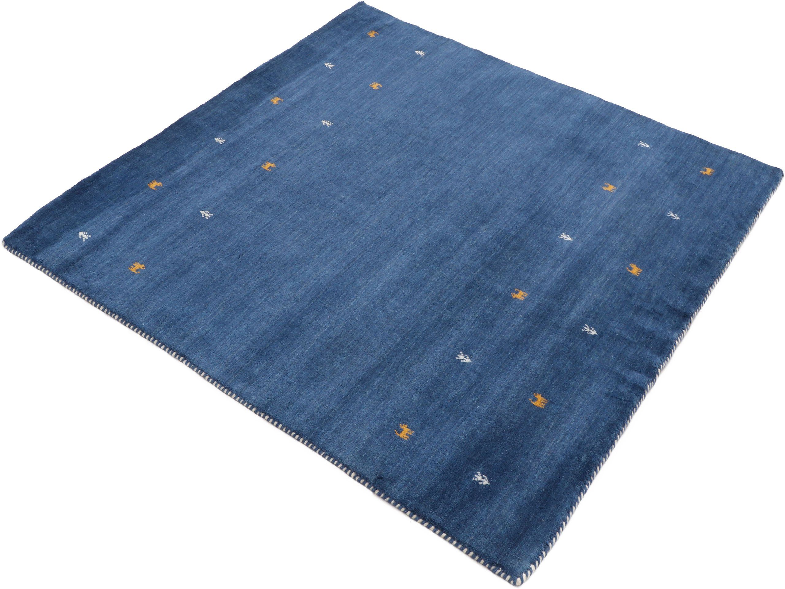 Carpetfine Wollen kleed Gabbeh-Uni zuivere wol, met de hand geweven, gabbeh loom diermotief, speciaal model vierkant