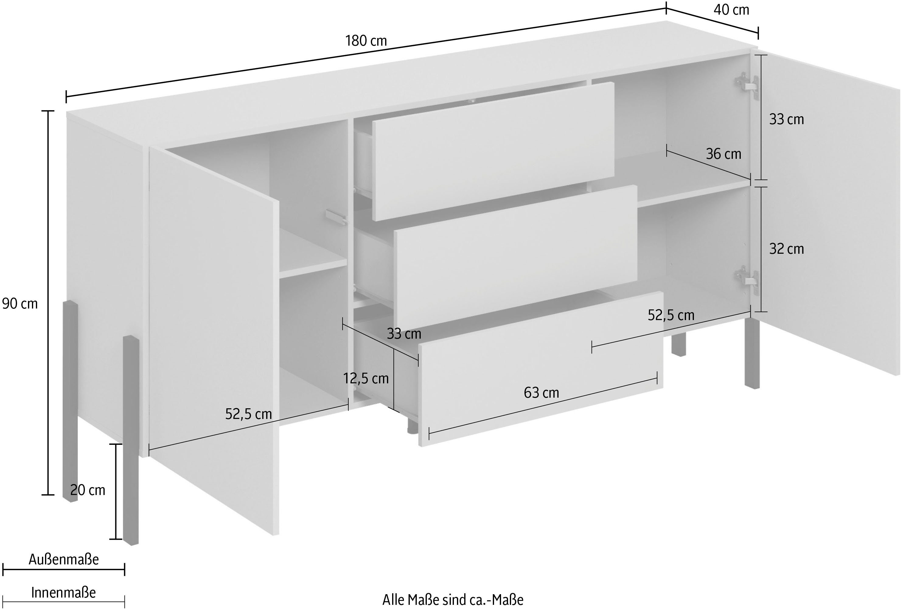 INOSIGN Dressoir Jukon, breedte 150 of 180 cm, moderne grepless commode