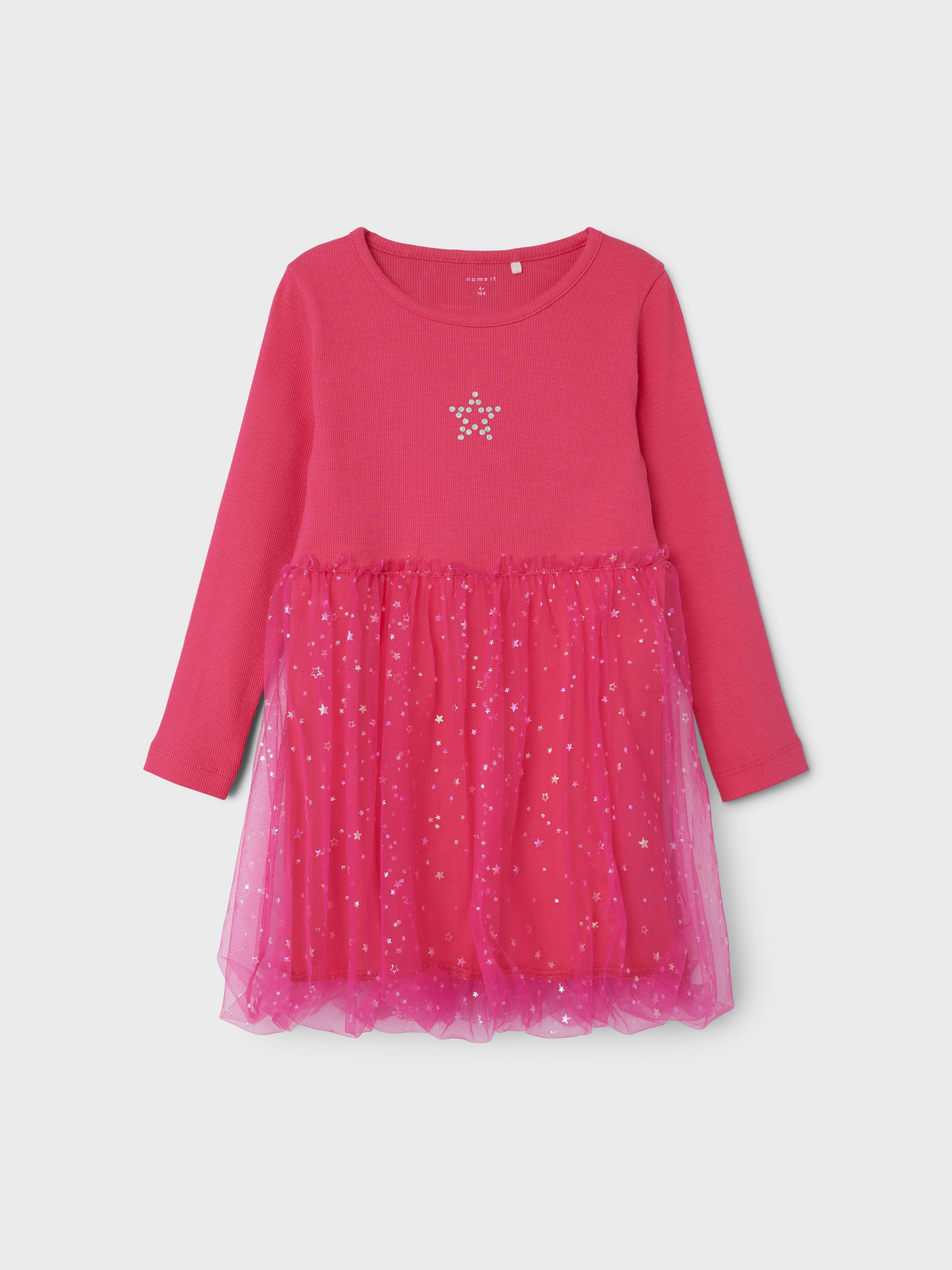 Name It Tulen jurk NMFRARANA LS DRESS PB meisjes feestkleding maat 92 roze