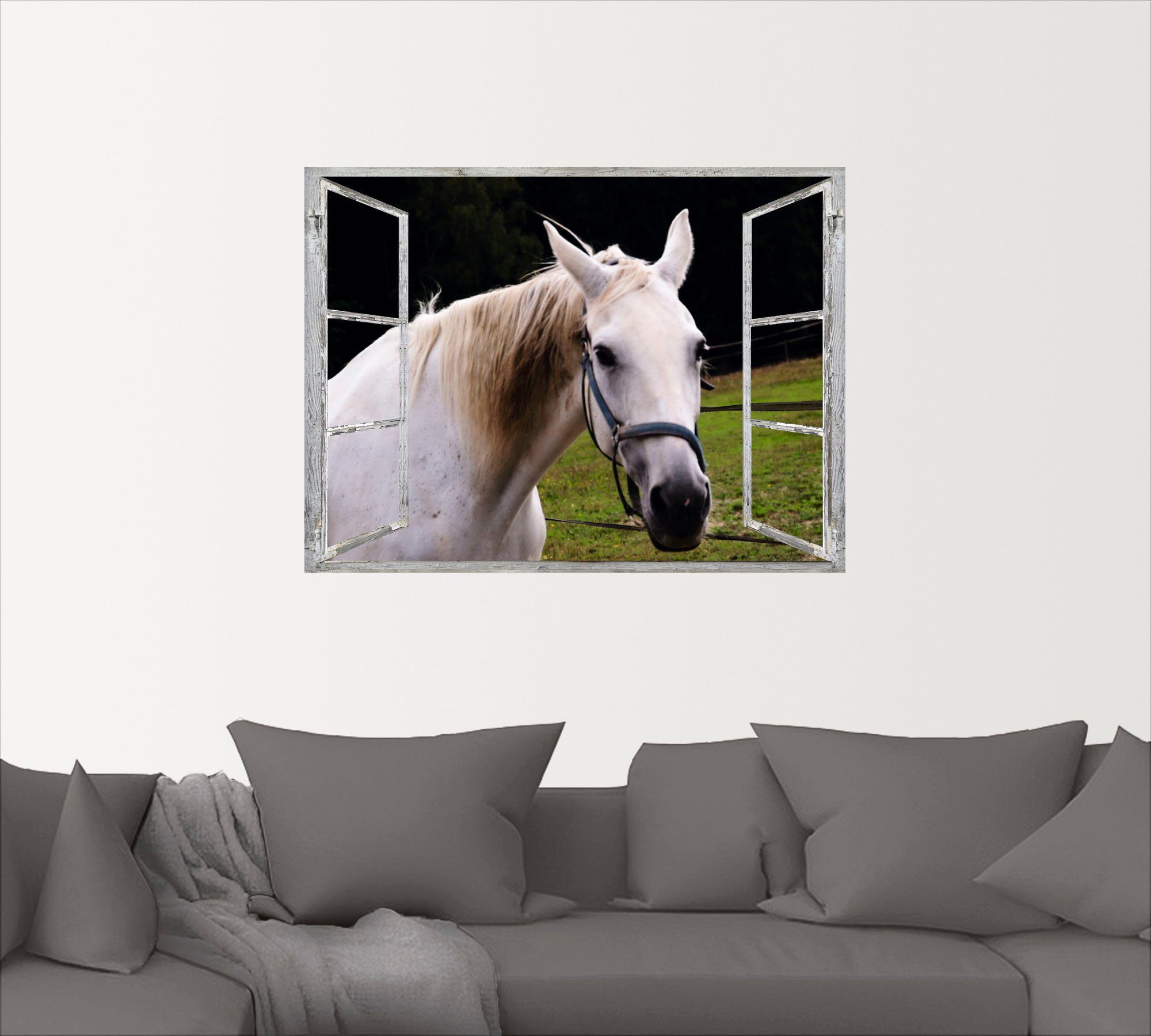 Artland Wandfolie Blik uit het venster - wit paard