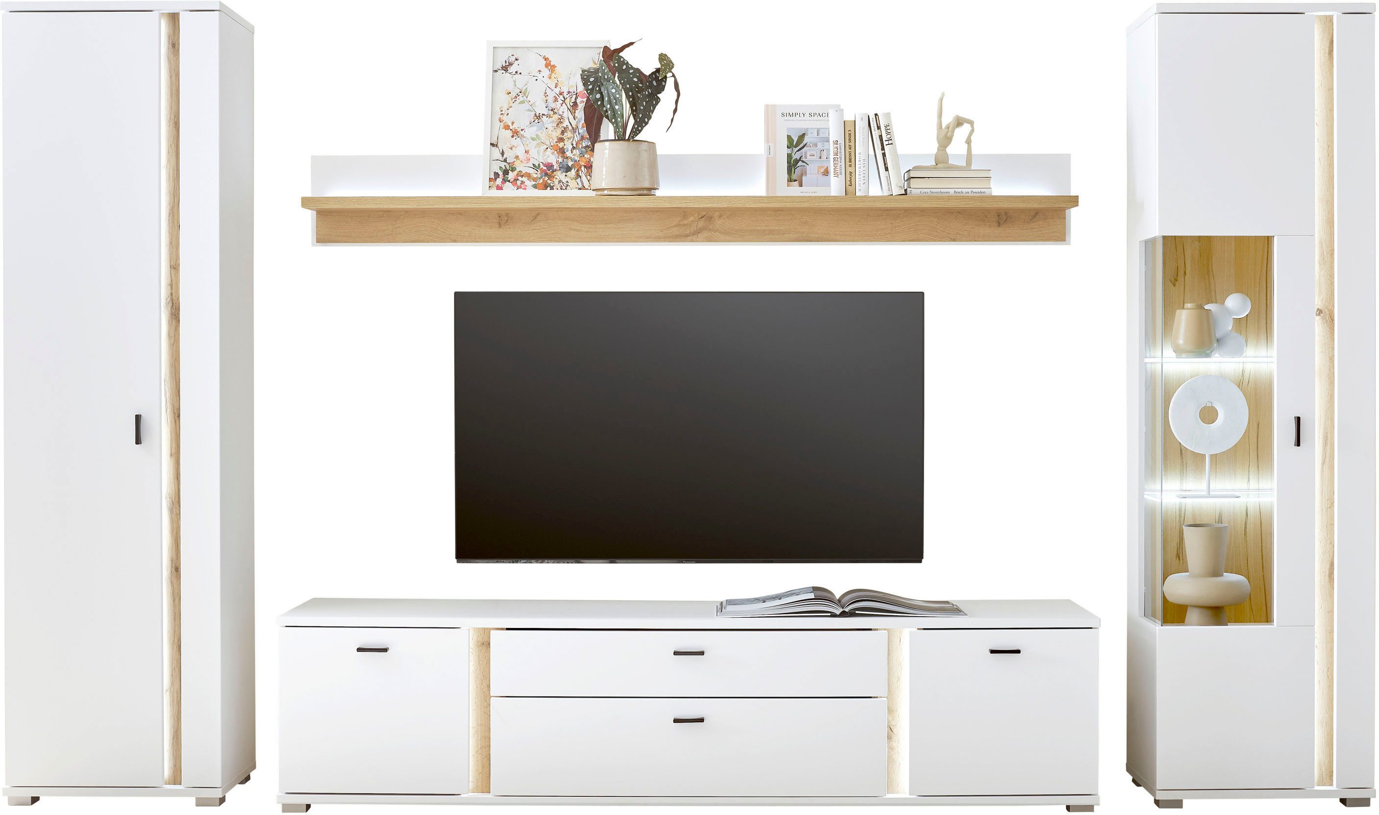 INOSIGN Wandmeubel Long Island in moderne trendkleur, inclusief verticale verlichting, breedte 330 cm (set, 4-delig) tv-wandmeubels wit