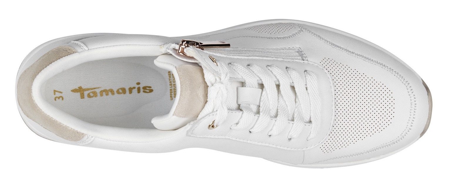 Tamaris Sneakers met sleehak vrijetijdsschoen, lage schoen, veterschoen met buitenrits