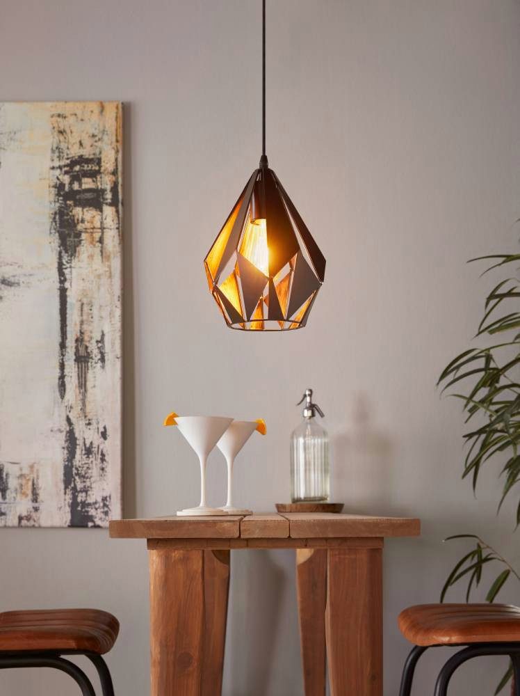EGLO Hanglamp CARLTON 1 hanglamp, zwart-koper, staal, excl. lichtbron Vintage hanglamp, retro hanglamp, fitting: E27, Ø 20,5 cm