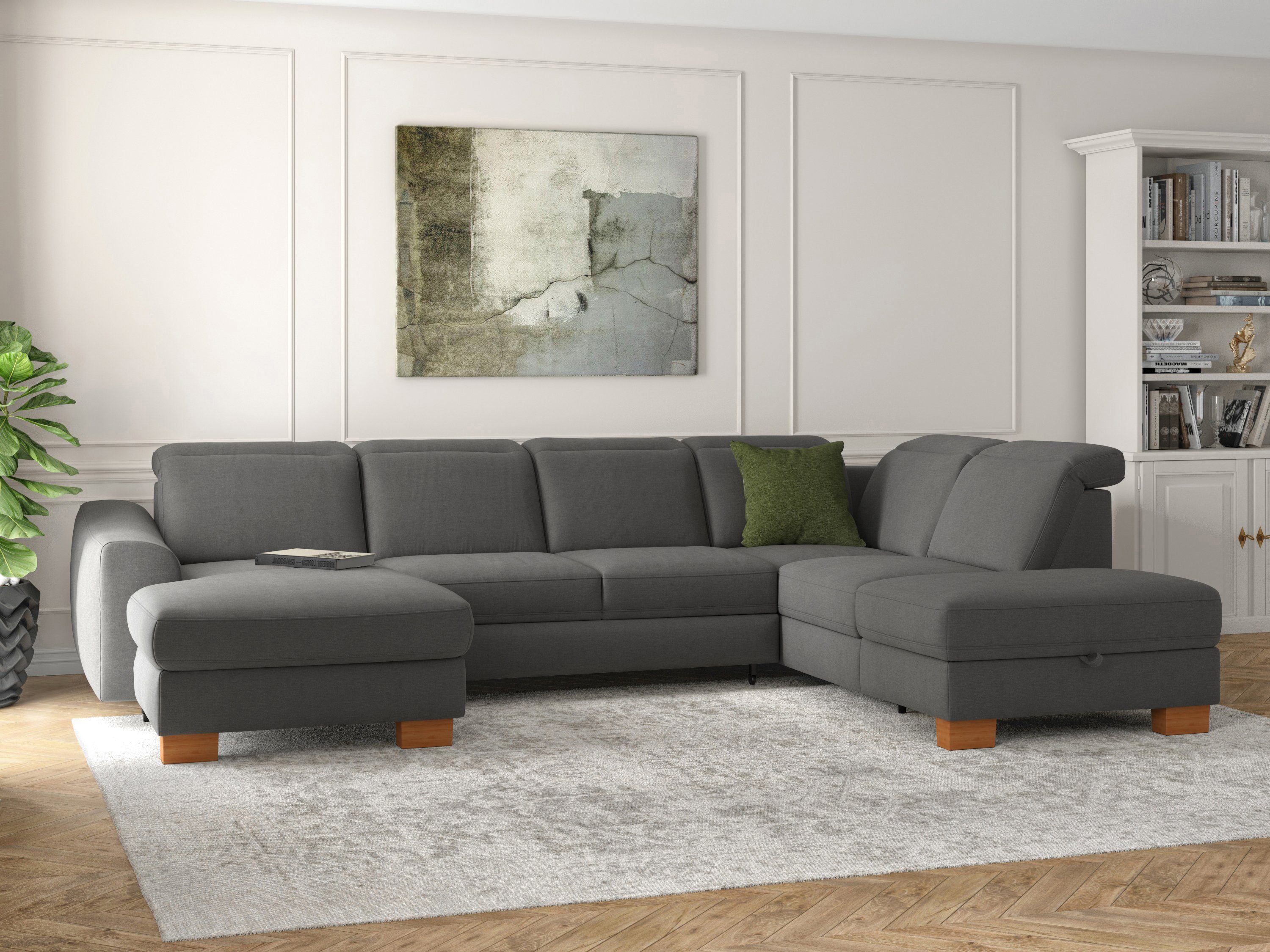 sit&more Zithoek Dundee U-vorm met binnenvering en massief houten poten, naar keuze met verstelbare hoofdsteun