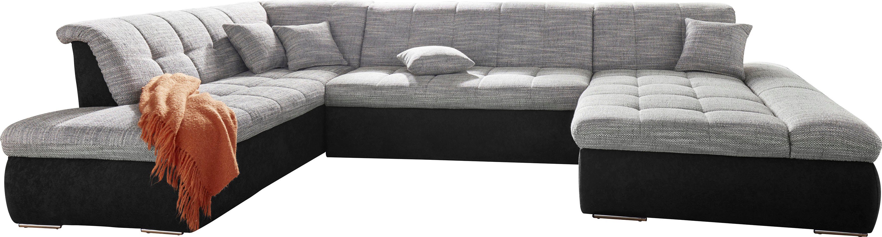DOMO collection Zithoek PB Moric optioneel met slaapfunctie + armsteunverstelling, L-vorm XXL-formaat BxDxH: 353x216x80 cm, fijn doorgestikt patroon, incl. sierkussens