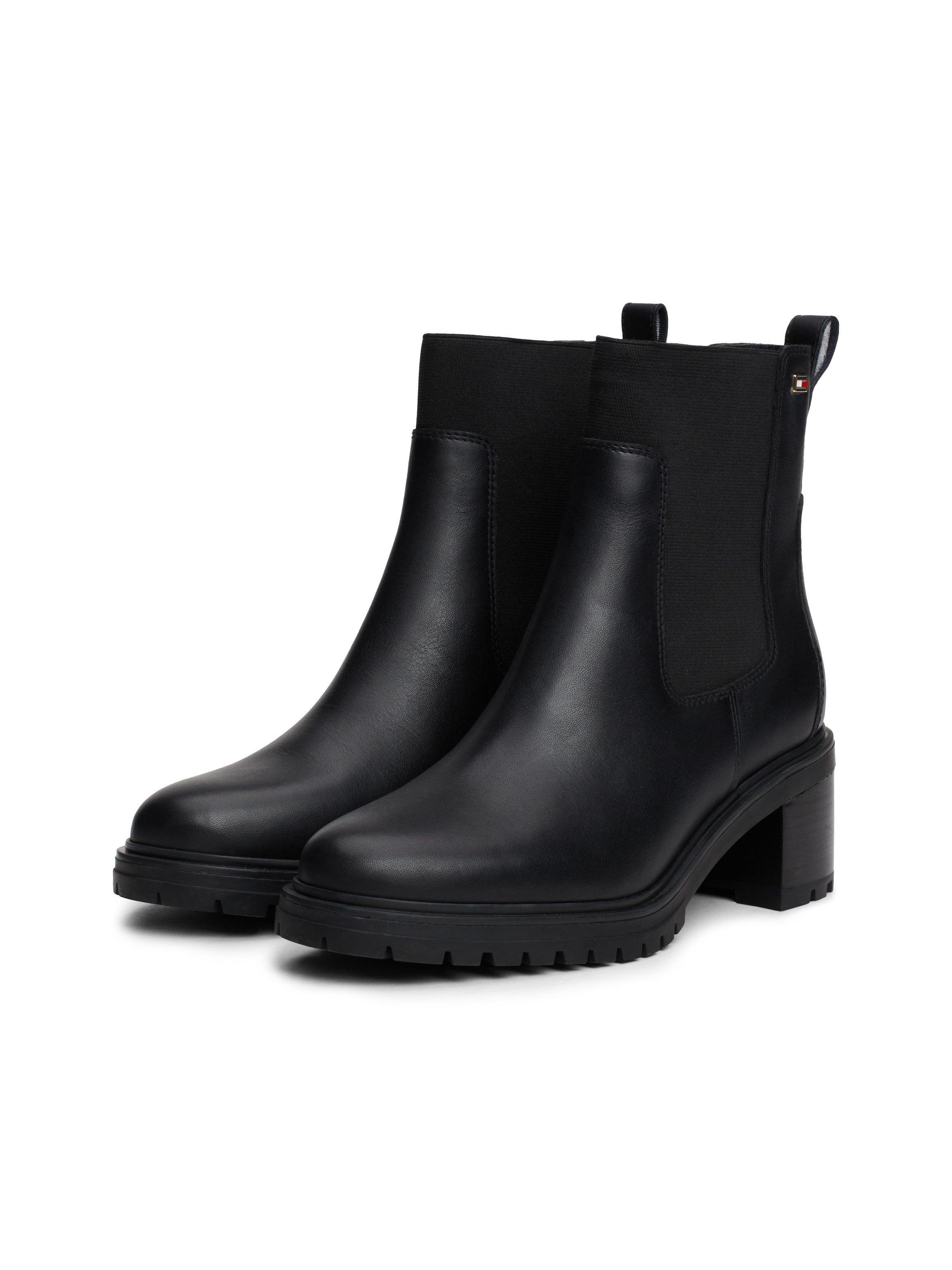 Tommy Hilfiger Chelsea-boots FLAG MID HEEL LEATHER CHELSEA hakken, enkellaars, instaplaarzen met zijlogo-vlag