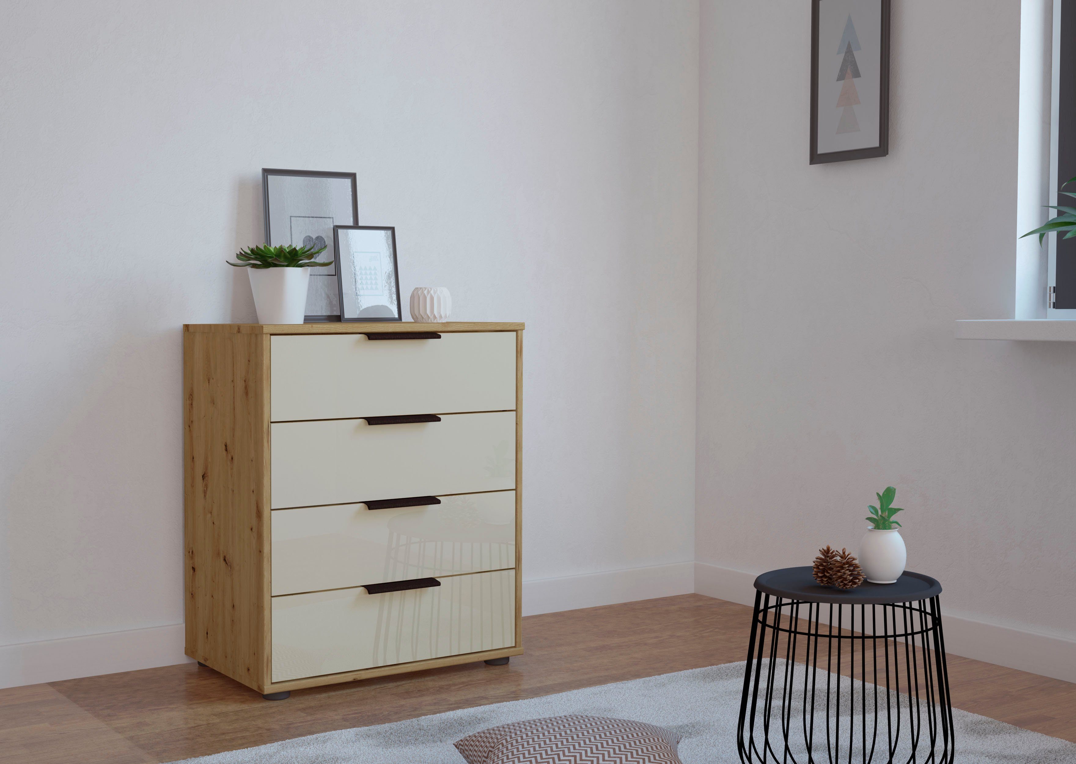 WIEMANN Ladekast Monaco met glazen front in diverse breedten, voorgemonteerd commodes & ladekasten maat 40 cm x 70 cm x 43 cm beige