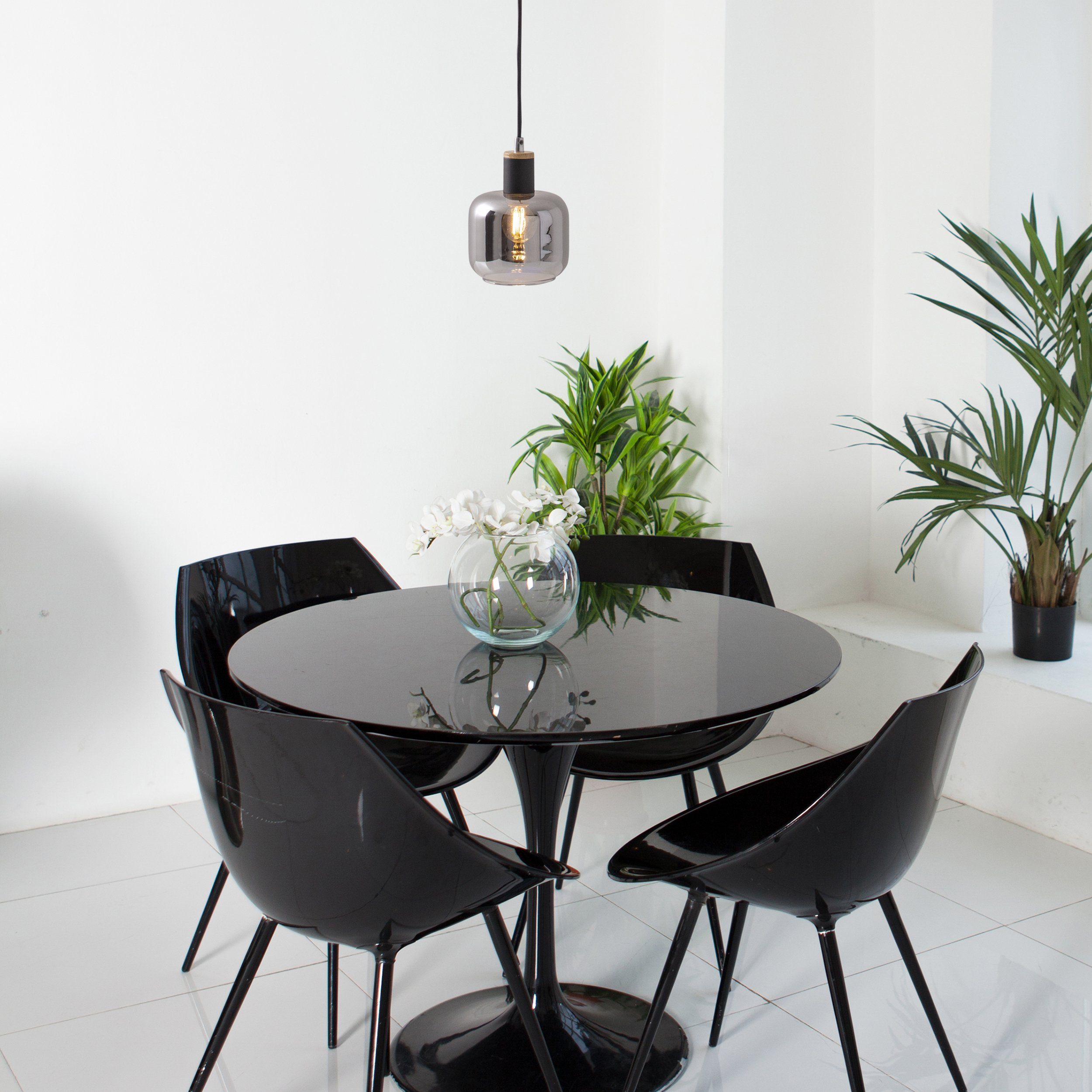 näve Hanglamp Fumoso Glas kap donker getint (rooklook) 1xE14 hoogte 120 cm zwart natuur