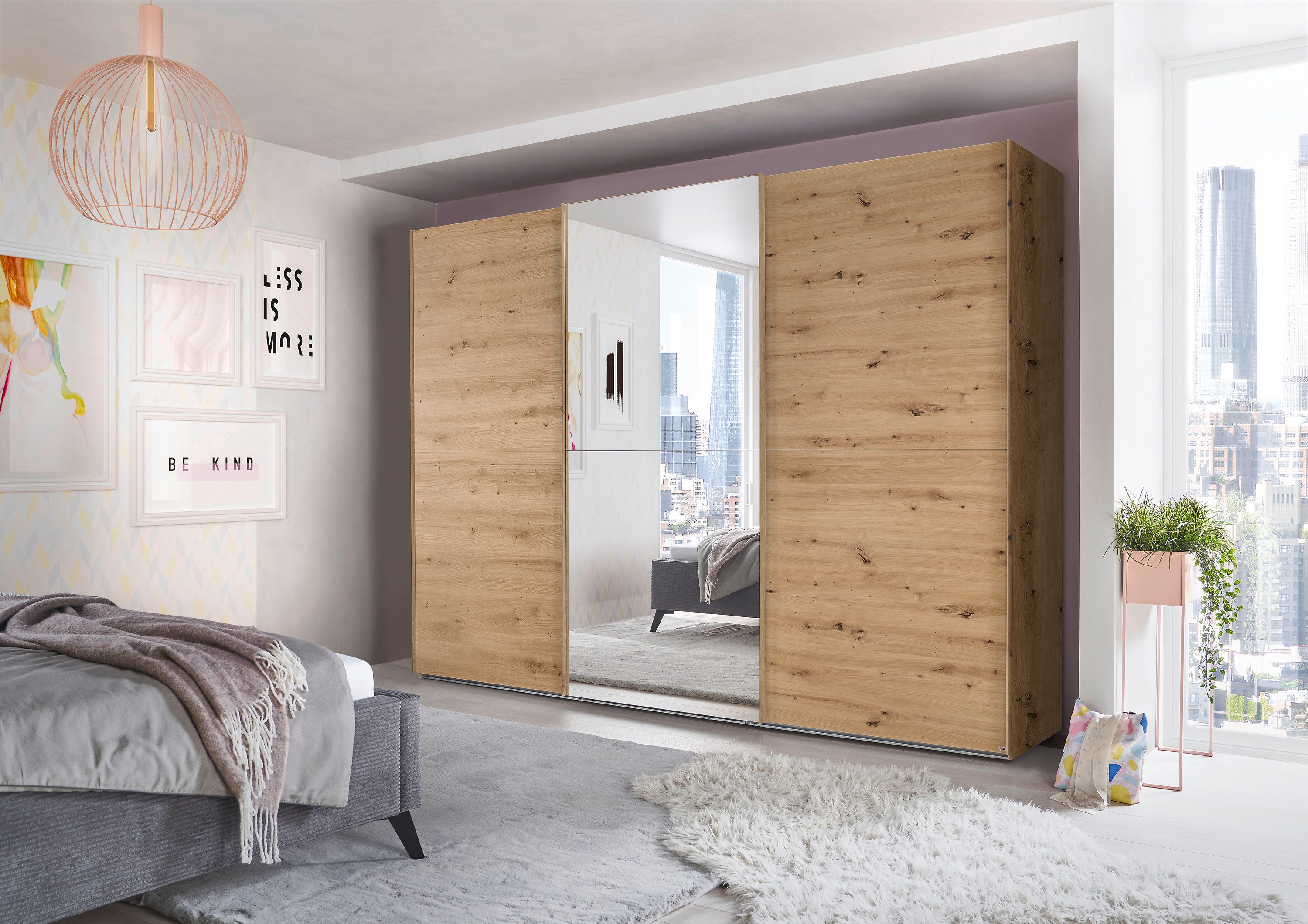 set one by Musterring Schuifdeurkast Henderson met spiegel, inclusief planken en garderobestangen