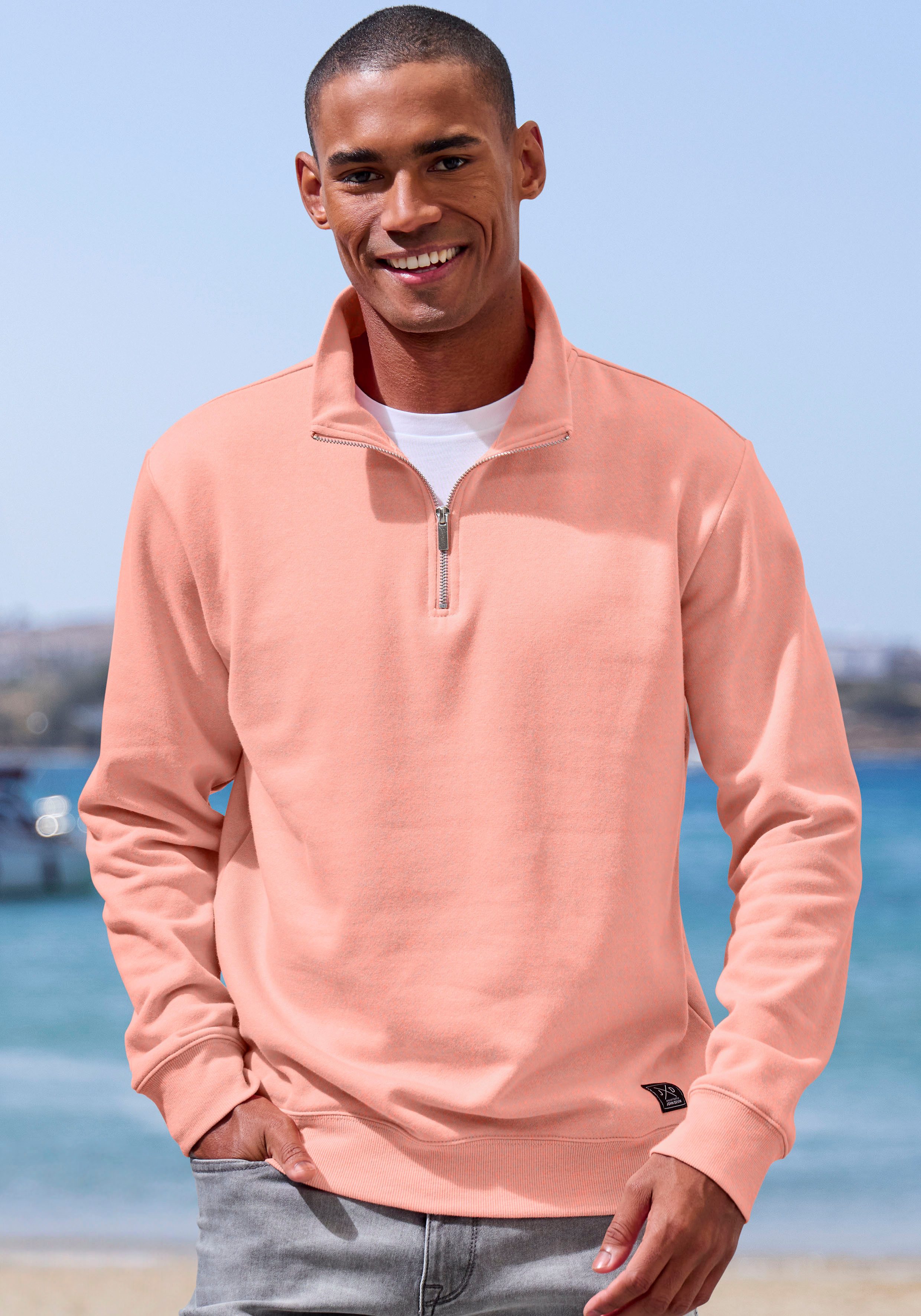 John Devin Sweatshirt Lange mouwen, sweatshirt met rits aan de staande kraag heren sweaters maat M (48/50) oranje