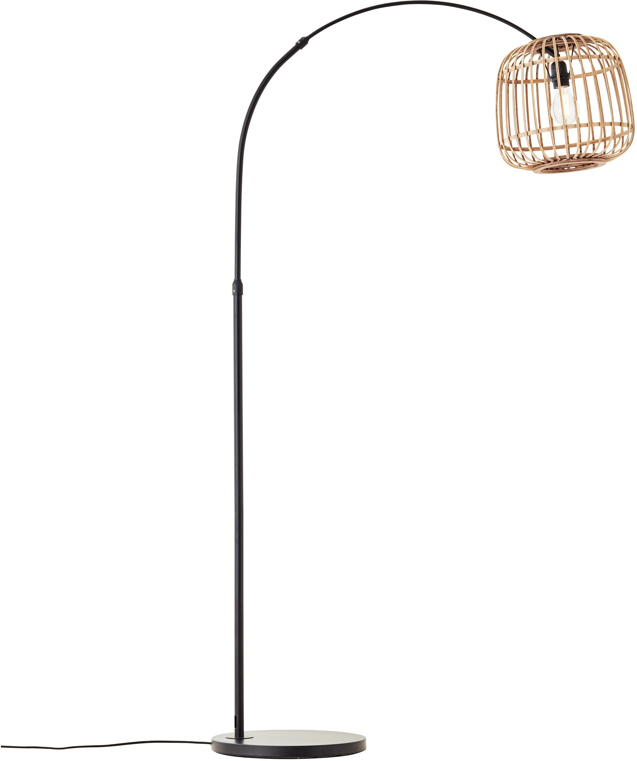 Home affaire Booglamp Grazay Vloerlamp met 1,7m hoogte en 1,1m uitsteek, schaal van riet (1 stuk)