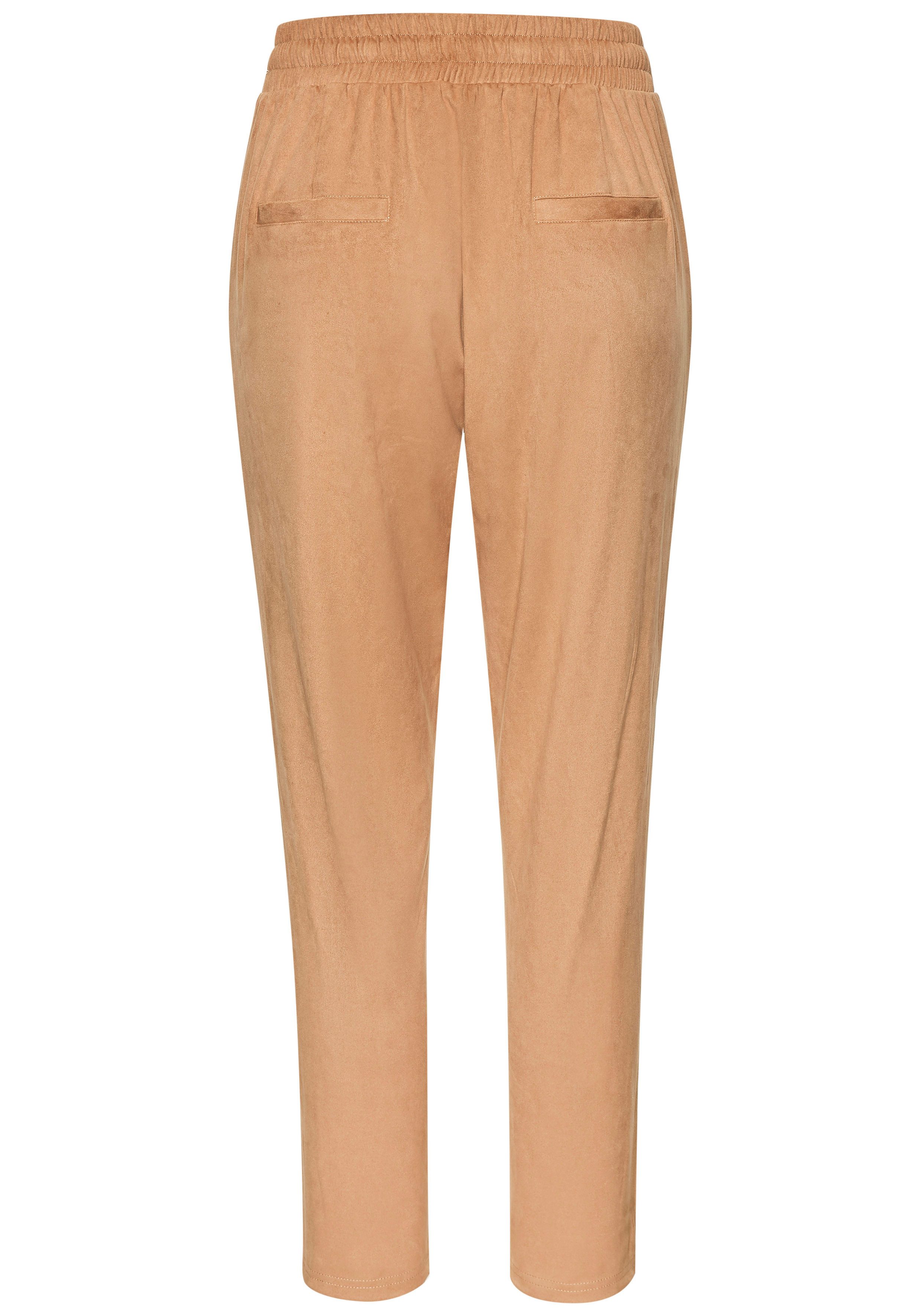 Lascana Comfortbroek van imitatie-suède met zakken, comfortabele stofbroek, elastische tailleband