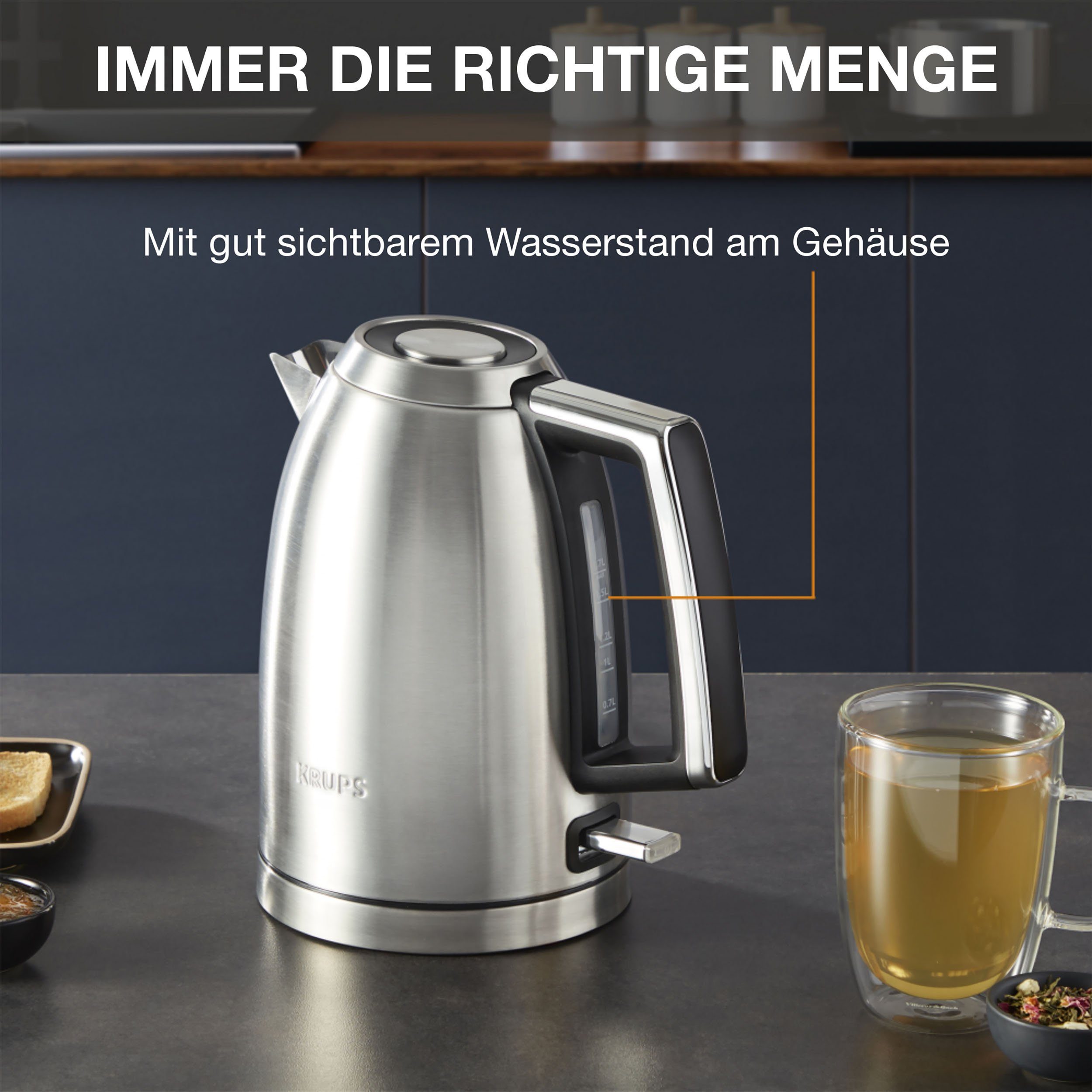Krups Waterkoker BW552D Excellence, 1,7 l, Auto Shut-off, 360° draaibare voet, waterpeil bij het handvat