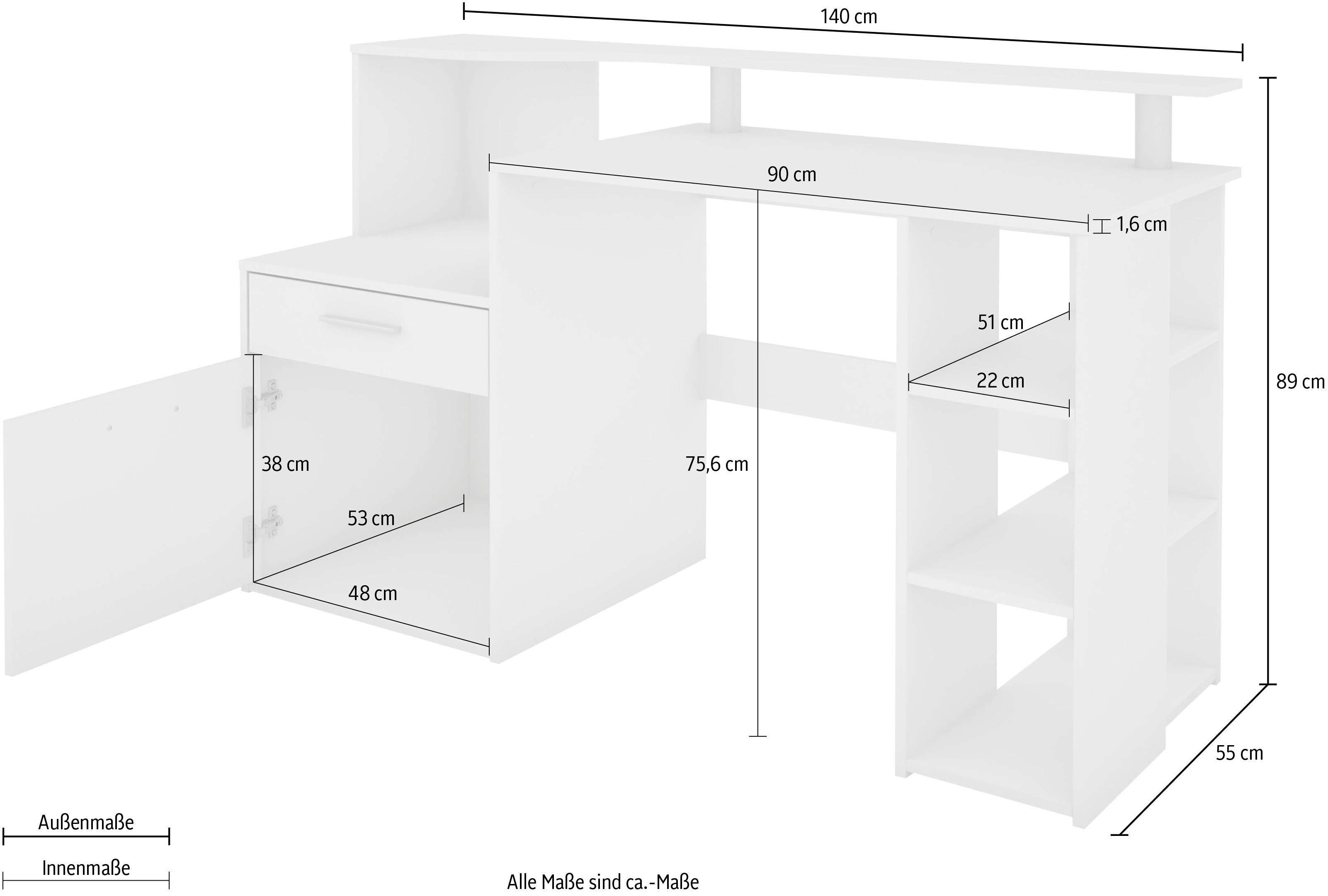 byLIVING Bureau Louise Breedte 140 cm, bureau met kast met veel bergruimte