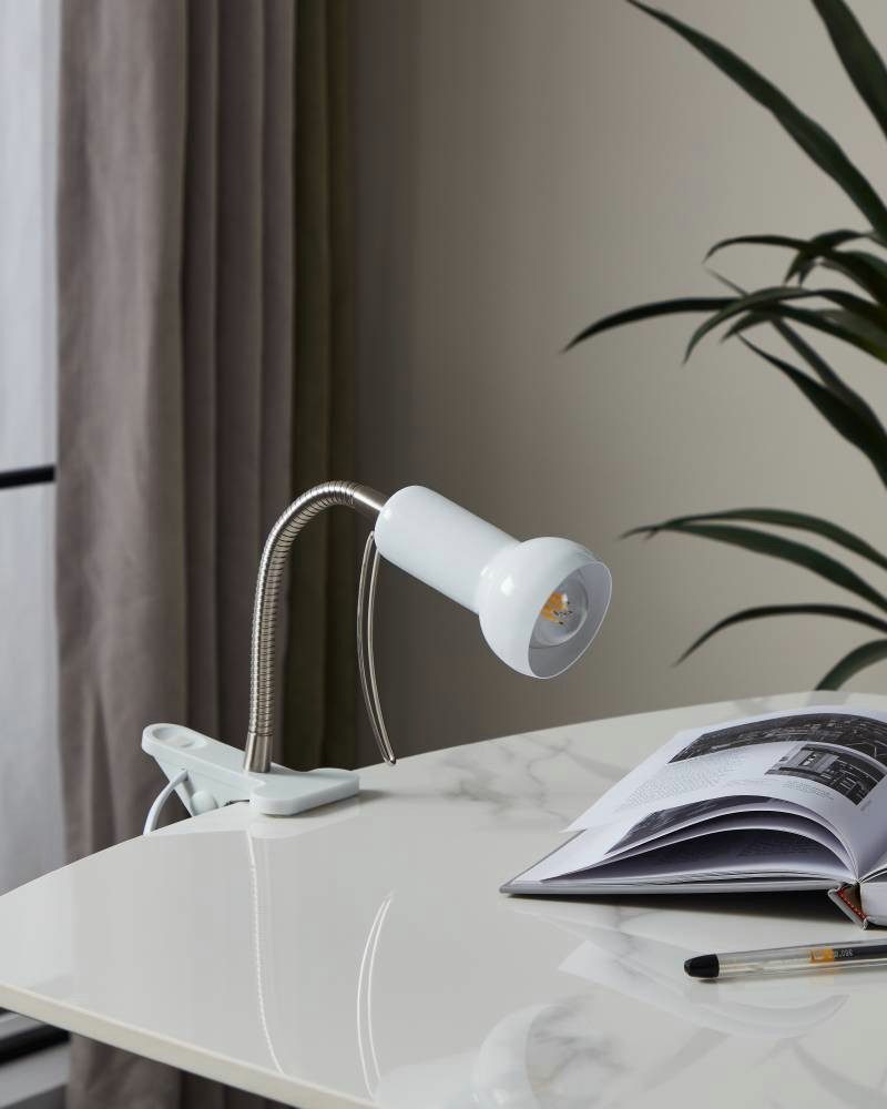 EGLO Klemlamp FABIO klemspot, wit, excl. lichtbron E14, met klem, kantoor