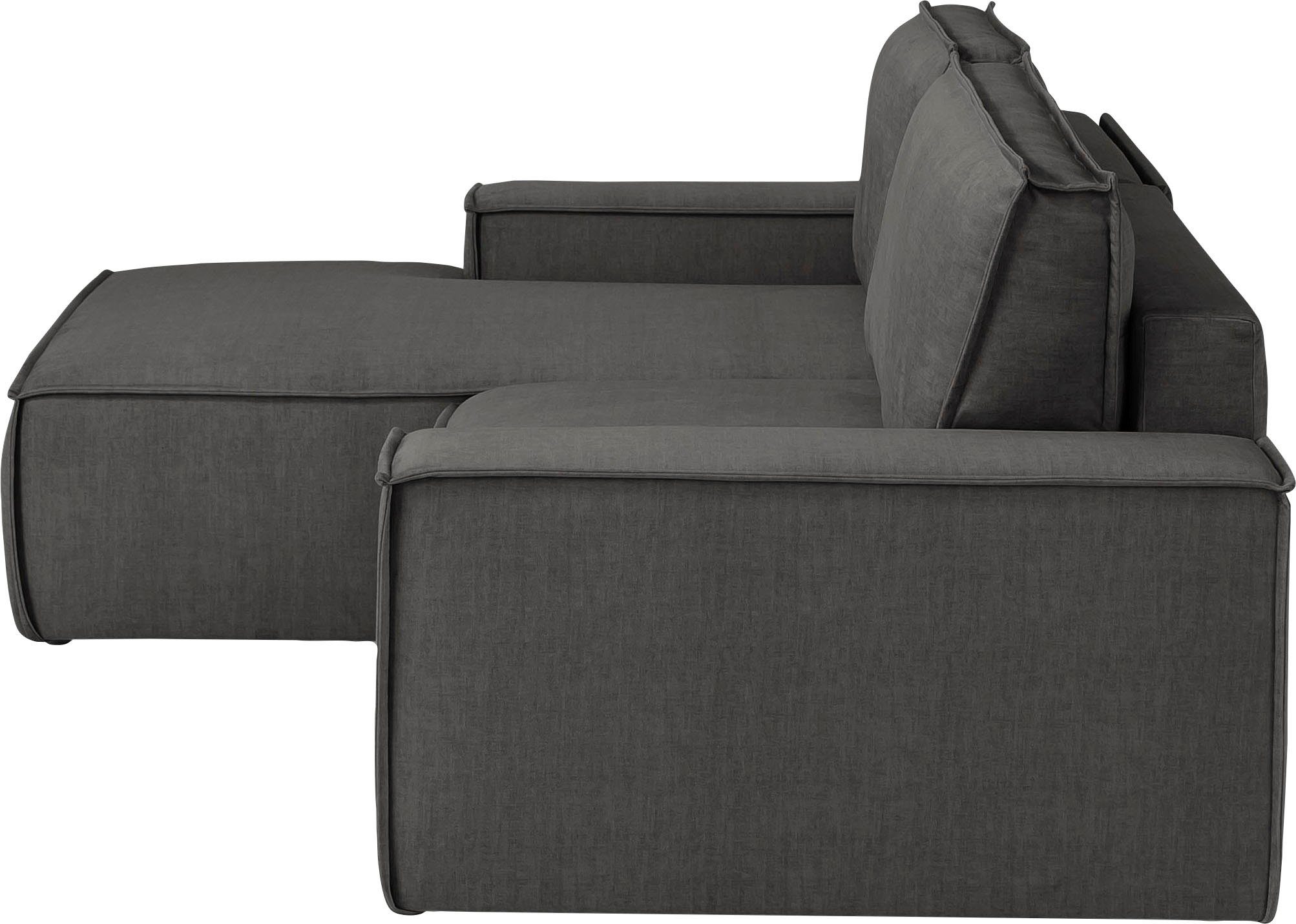 Home affaire Hoekbank SHERWOOD bedbank 267 cm, L-model, Slaapfunctie met bedlade (210x136 cm), cord, vintage, fluweel