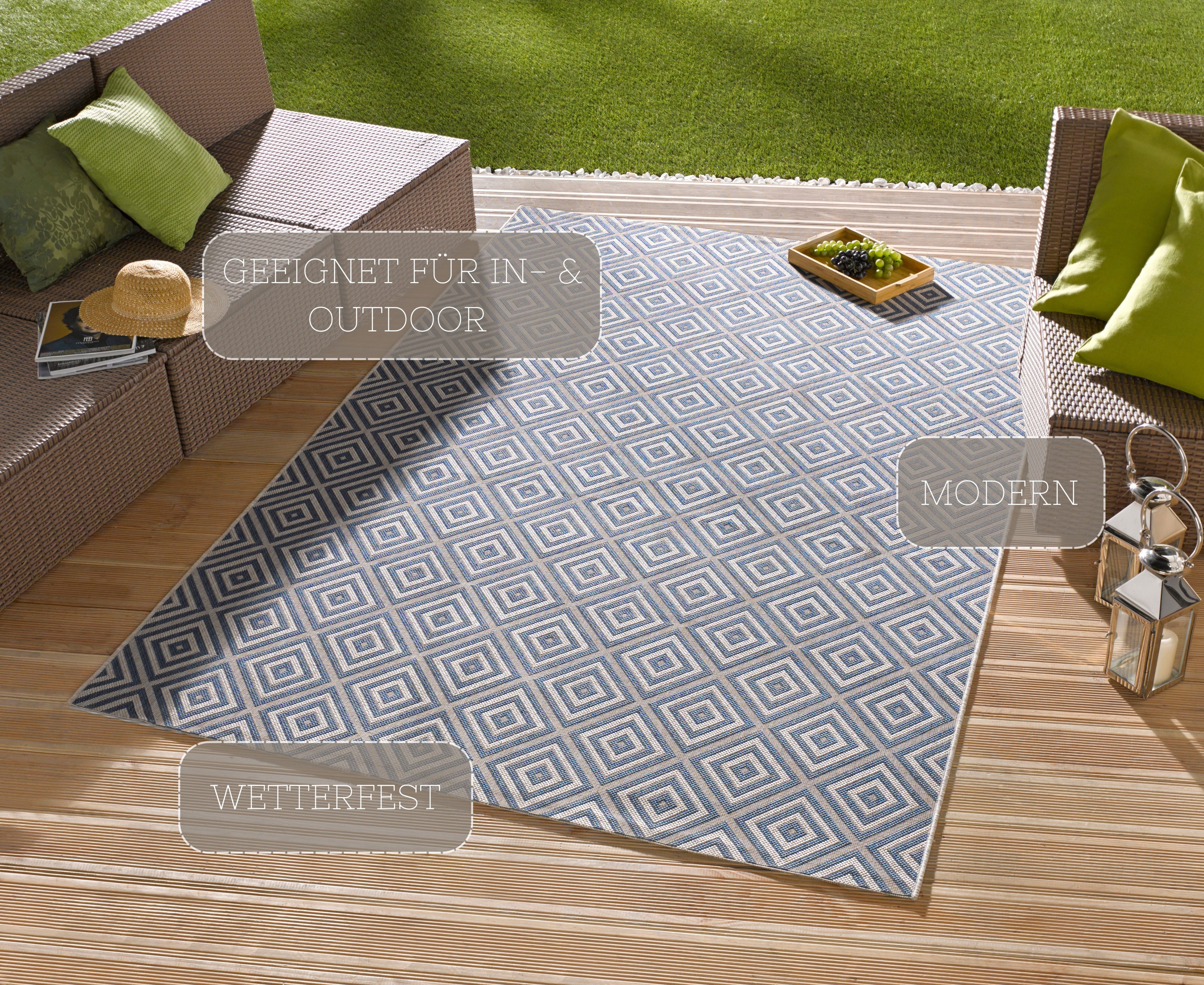 HANSE Home Vloerkleed Geruit Binnen- en buitengebruik, loper, weerbestendig, ruit, balkon, tuin, gang