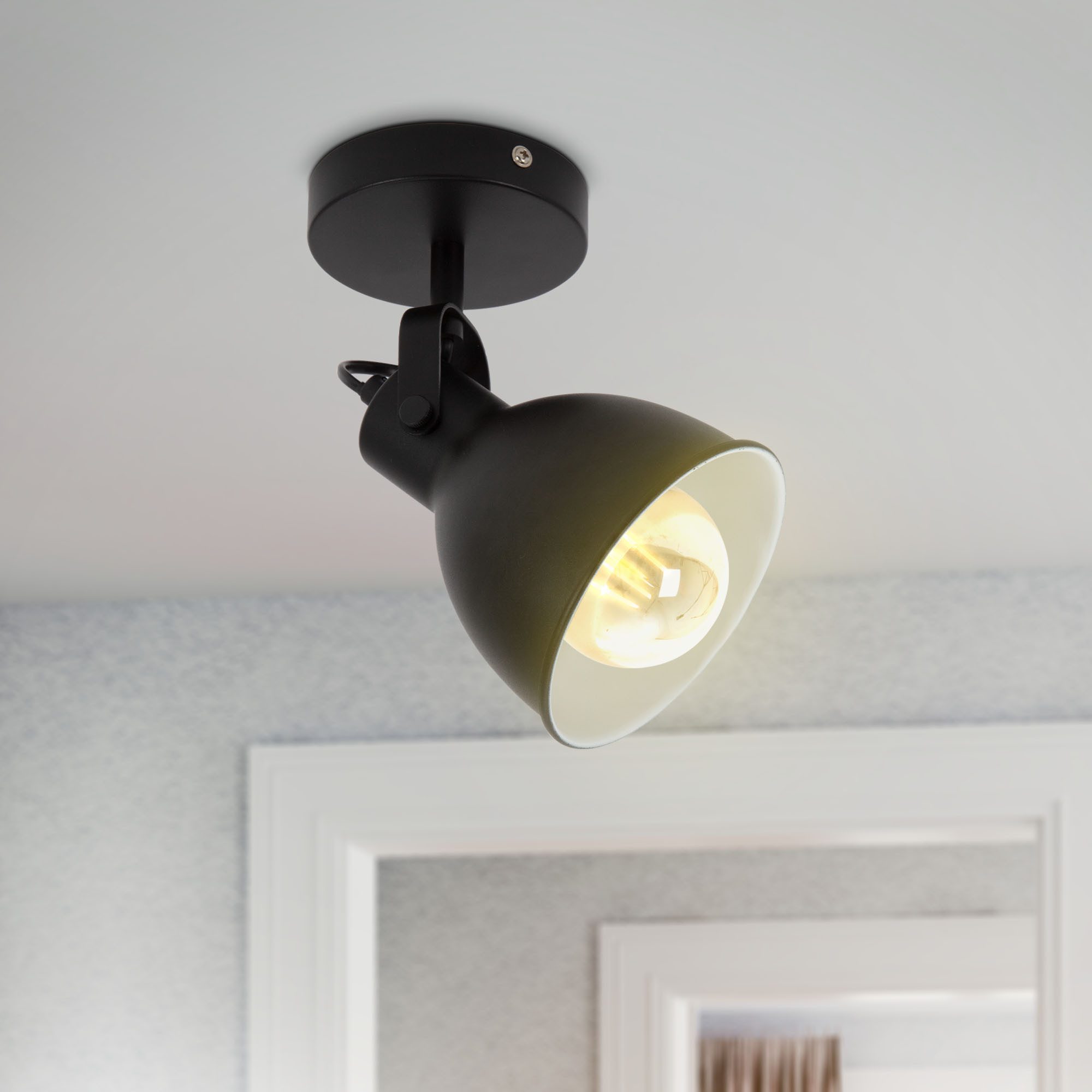 B.K.Licht Wandlamp Design spotlamp, metaal, zwart, E27-fitting (1 stuk)
