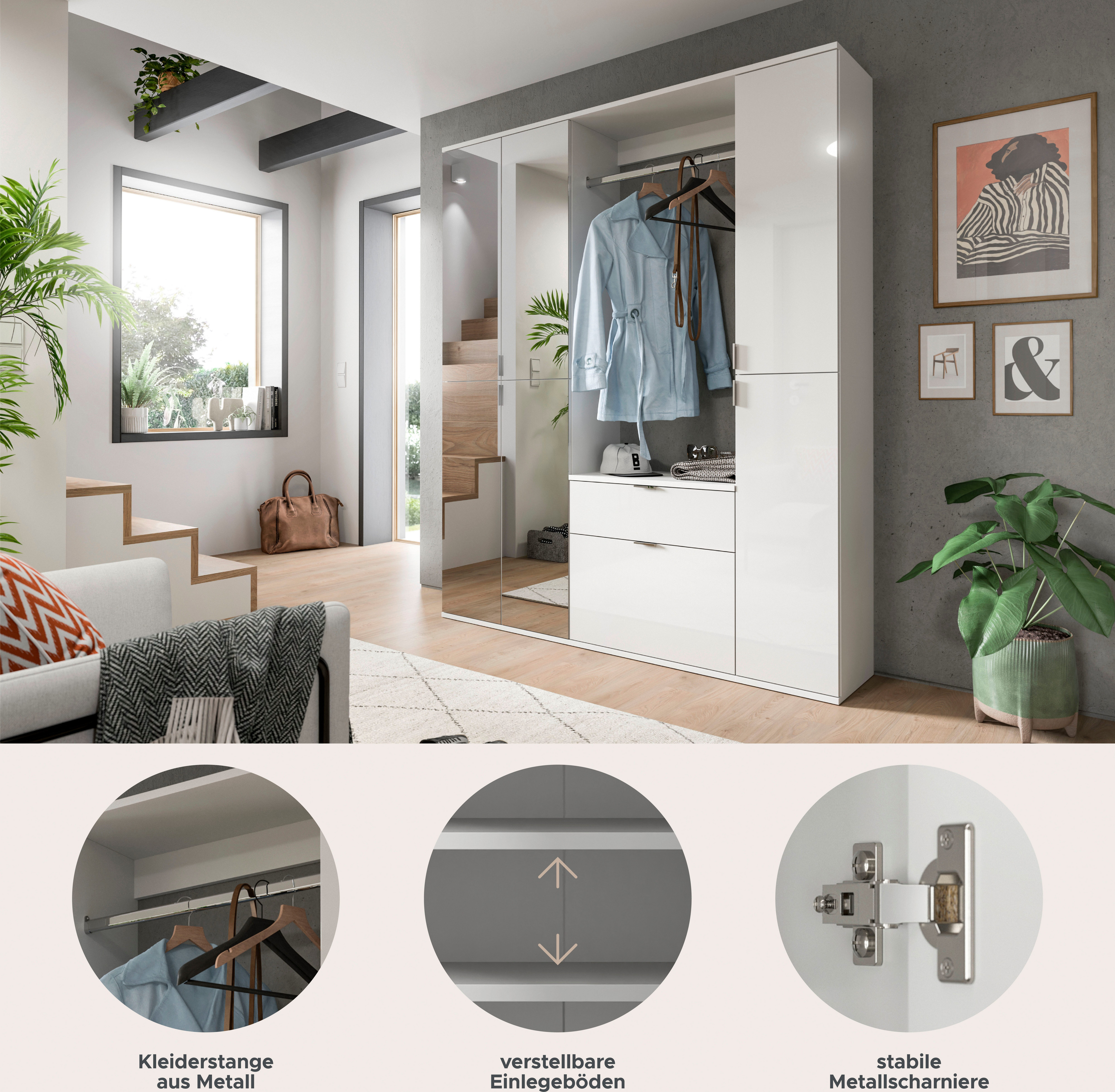 INOSIGN Halmeubelset Trondheim, Breedte 152 cm, 5-delig, bestaande uit: 2x garderobekast, 1 commode, 1 kledingstang, 1 legplank (set, 4-delig)