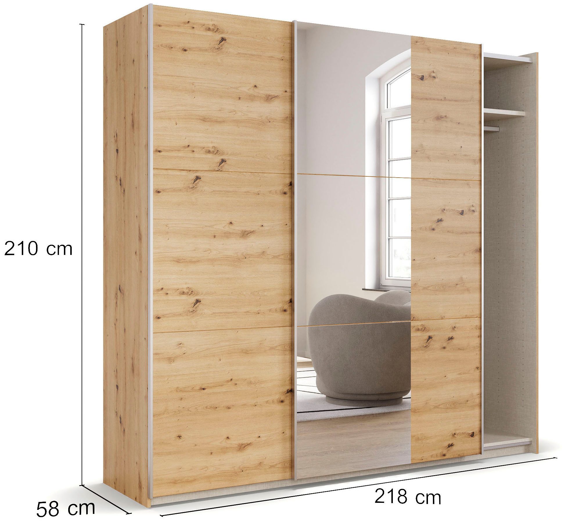 rauch Zweefdeurkast Kledingkast draaideurkast kast garderobe KRONACH TOPSELLER met spiegel en veel opbergruimte, metalen greepstrips, made in germany