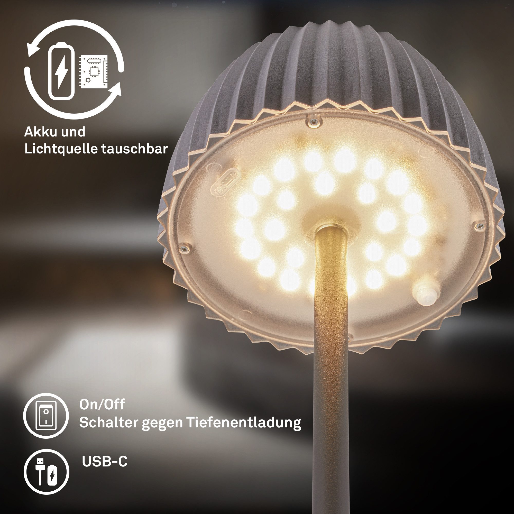 Briloner Leuchten Led-staande lamp Accu LED vloerlamp, antraciet