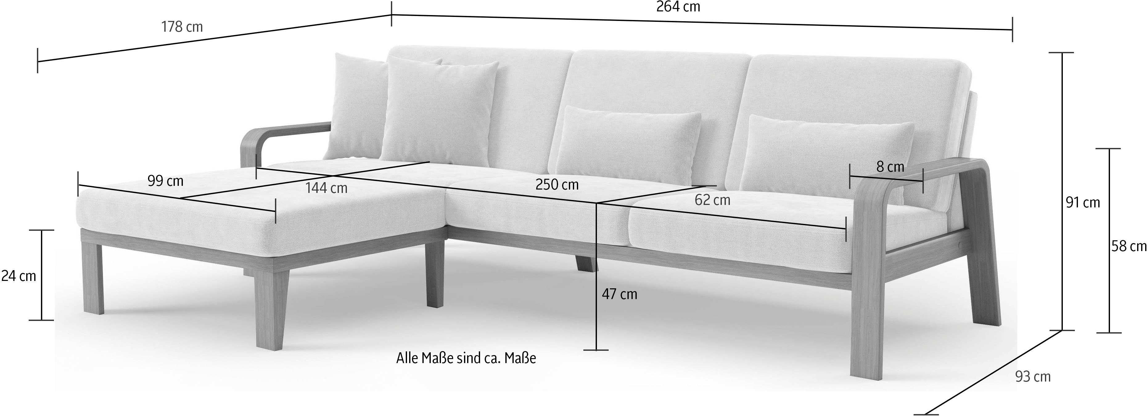 sit&more Hoekbank Kolding L-vorm Armleuningen van natuurlijk beukenhout, verschillende bekledingen en kleuren