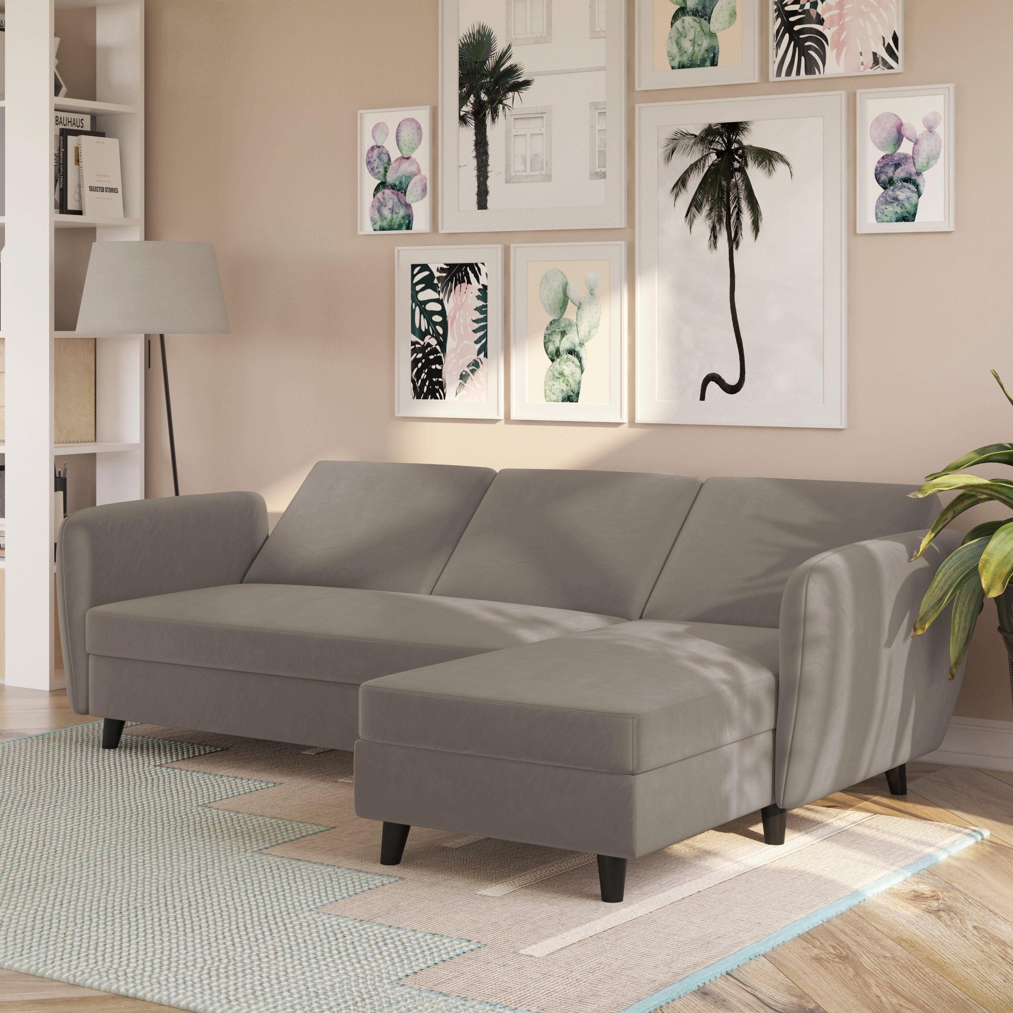Dorel Home Hoekbank Perry, L-vorm Rugleuning, verschillende kleurvarianten, zithoogte 43 cm, breedte 219 cm