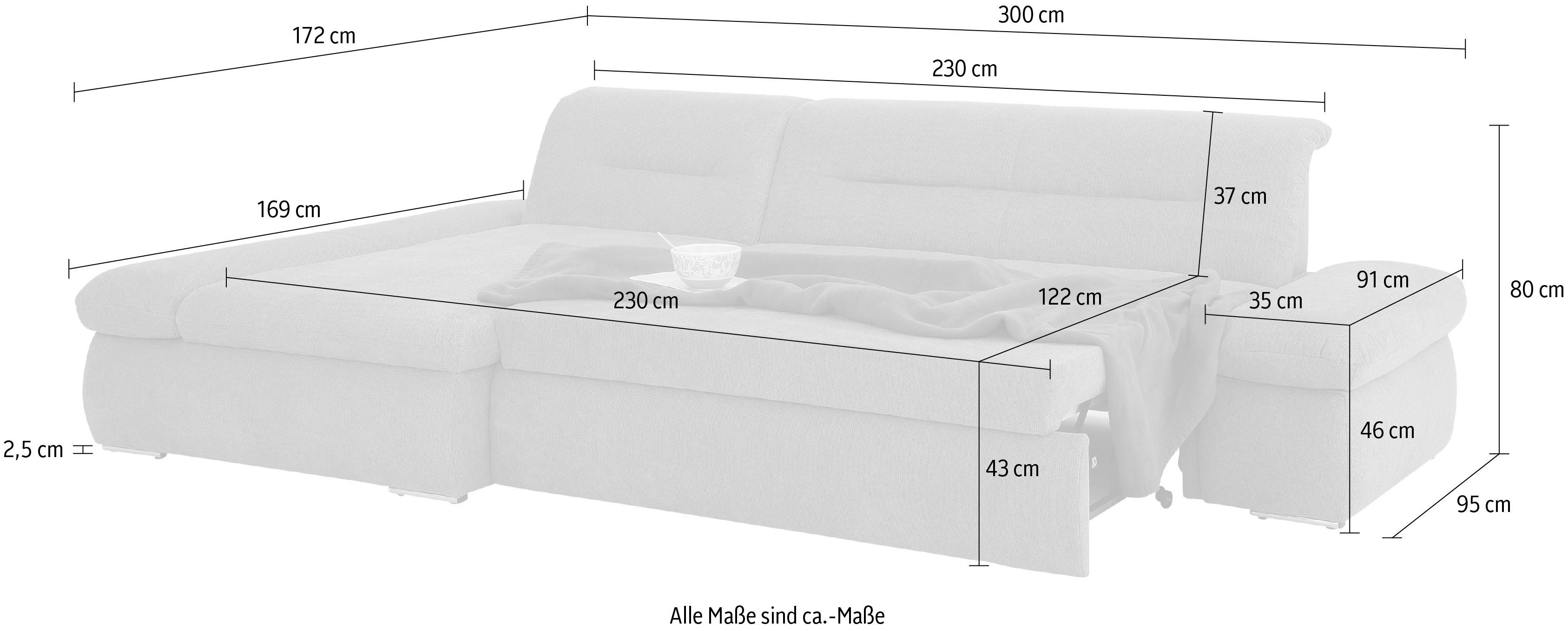 INOSIGN Hoekbank Avesa L-vorm Naar keuze met armleuningverstelling en slaapfunctie, bxdxh: 300x172x80cm