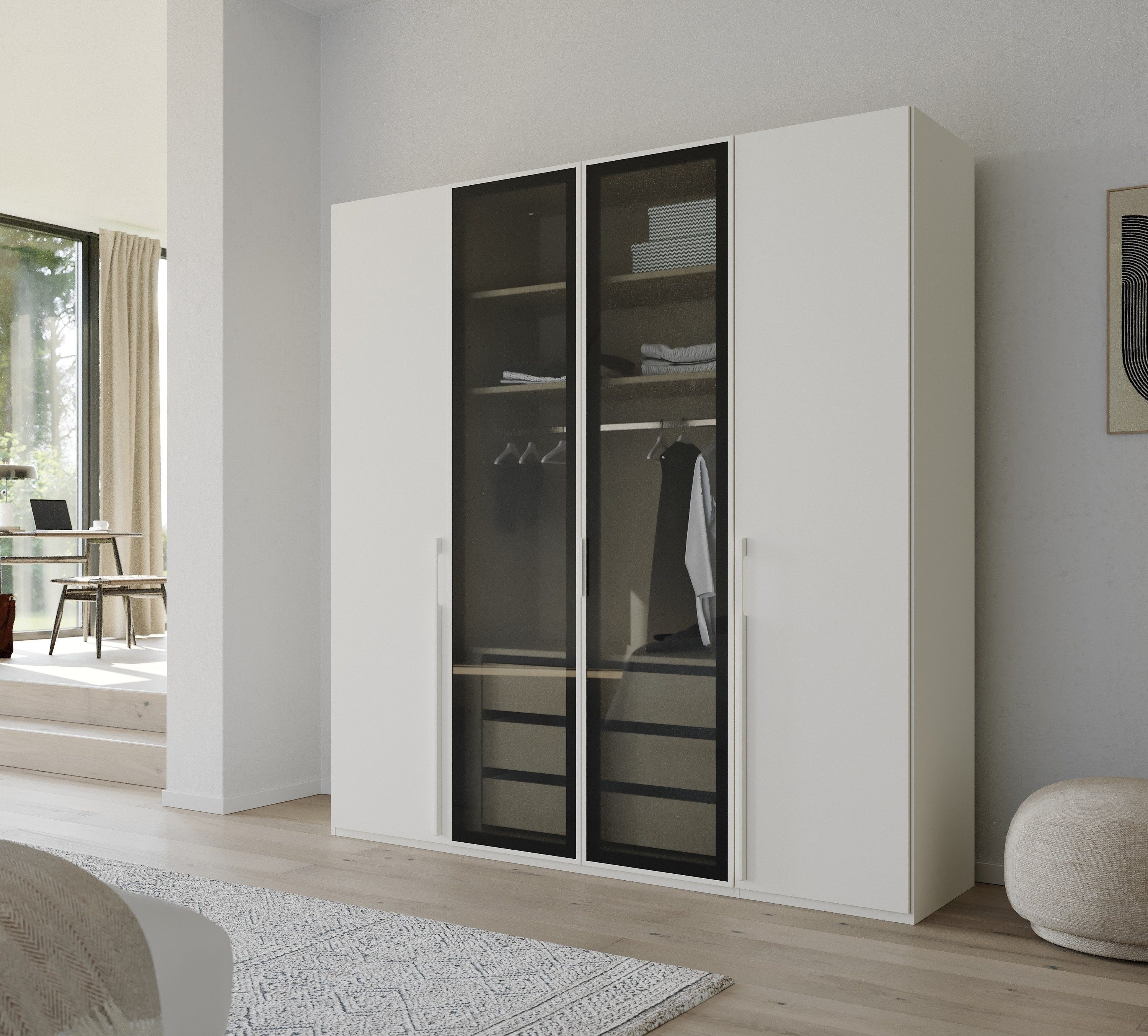 rauch Draaideurkast Kledingkast kast garderobe SKAT SHINE met hoogwaardige, transparant grijs glas inclusief uitgebreid toebehoren made in germany