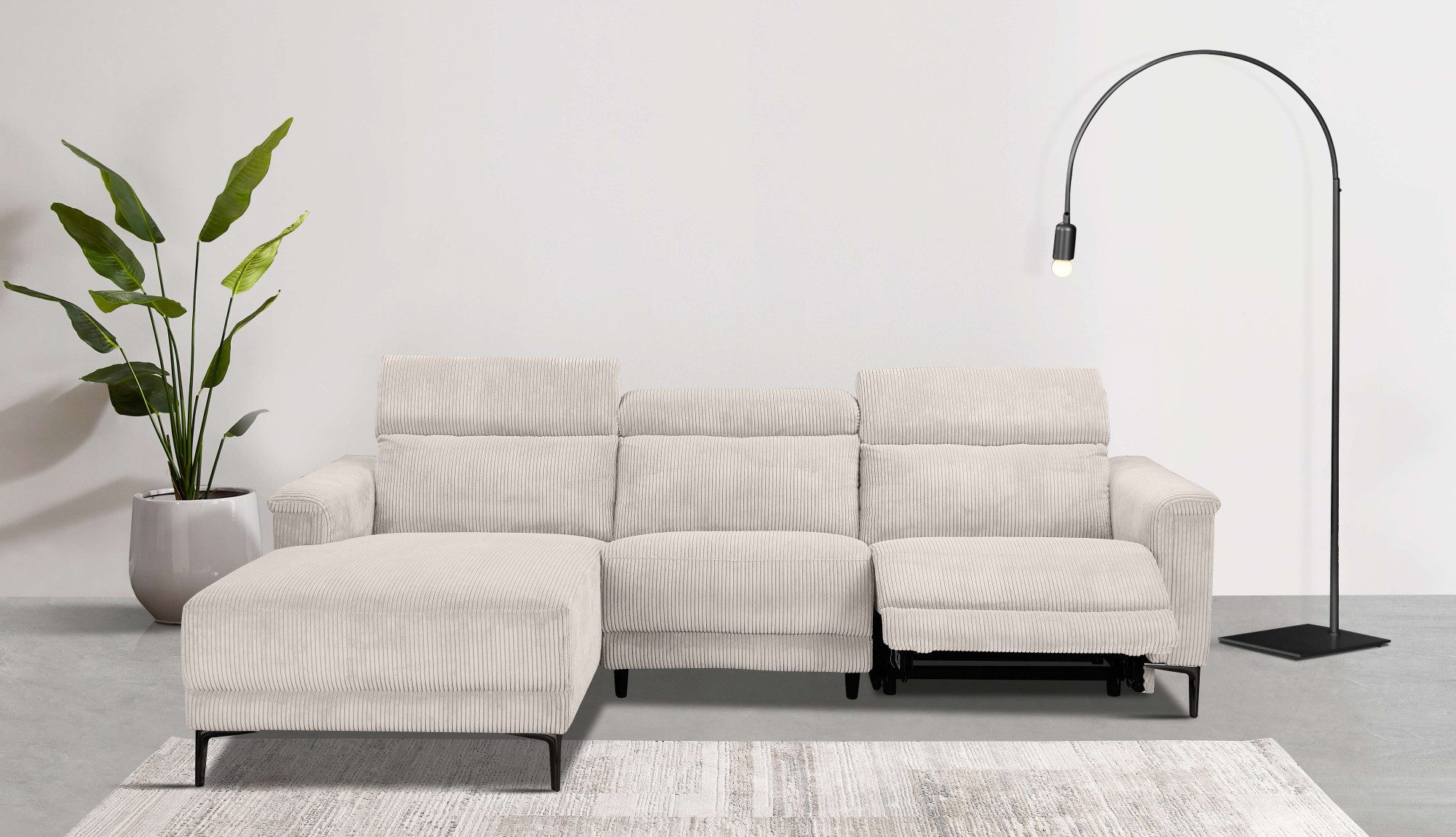 Places of Style Hoekbank Lund in cord, L-vorm, 261 cm, handmatige en elektrische relaxfunctie