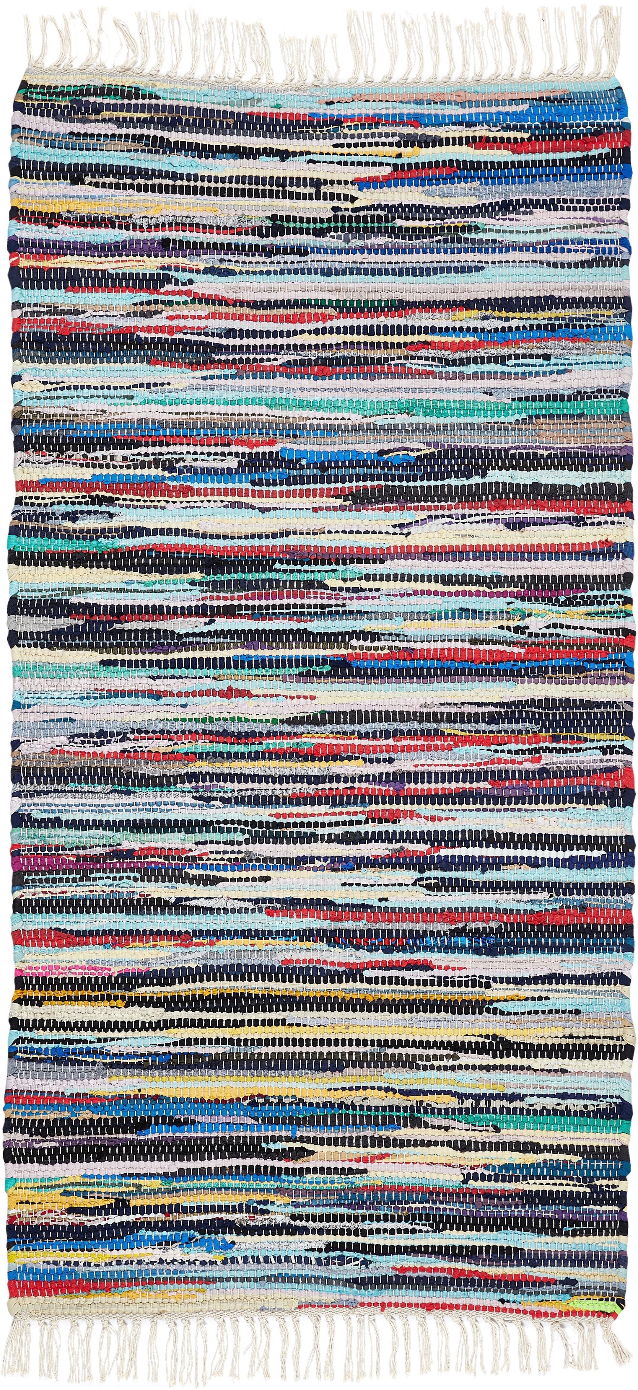Andiamo Vloerkleed Multicolour Platweefsel, vlekjes, puur katoen, met de hand geweven, met franje